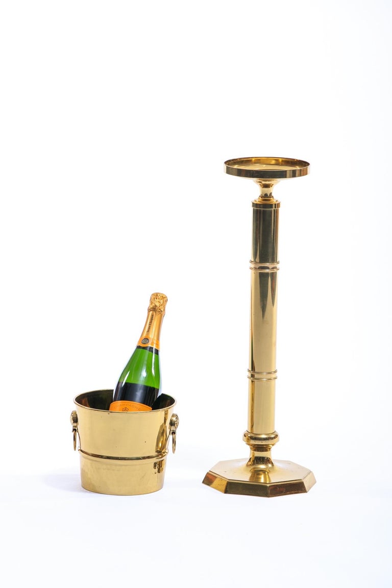 Midcentury Brass Wine or Champagne Bucket with Stand at 1stDibs