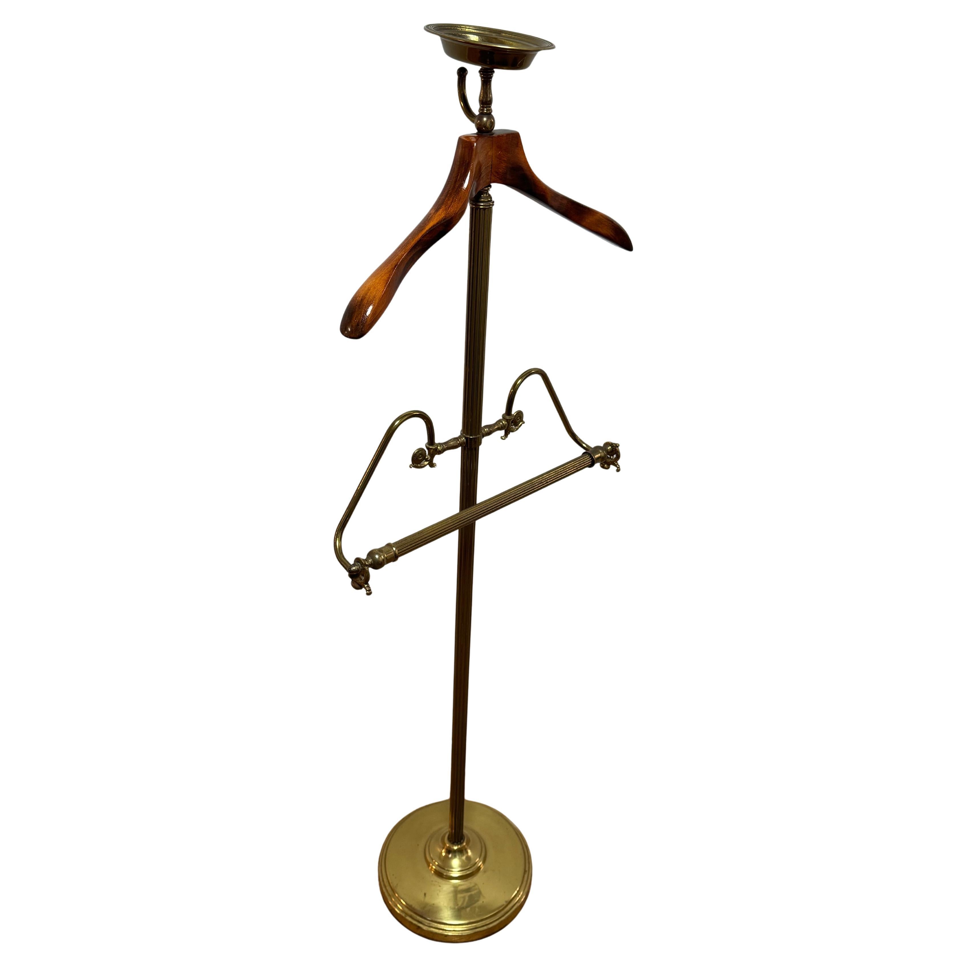 Mid-Century Brass 
Wood Gentleman’s Valet Stand, 52” Tall