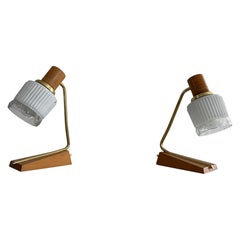 Mid-Century Brass & Wood Pair of Bedside Lamps, 1960s, Germany
