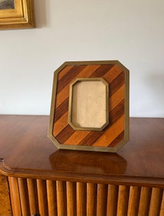 Mid-Century Brass & Wood Picture Frame, Gabriella Crespi Style, Italy 1970s