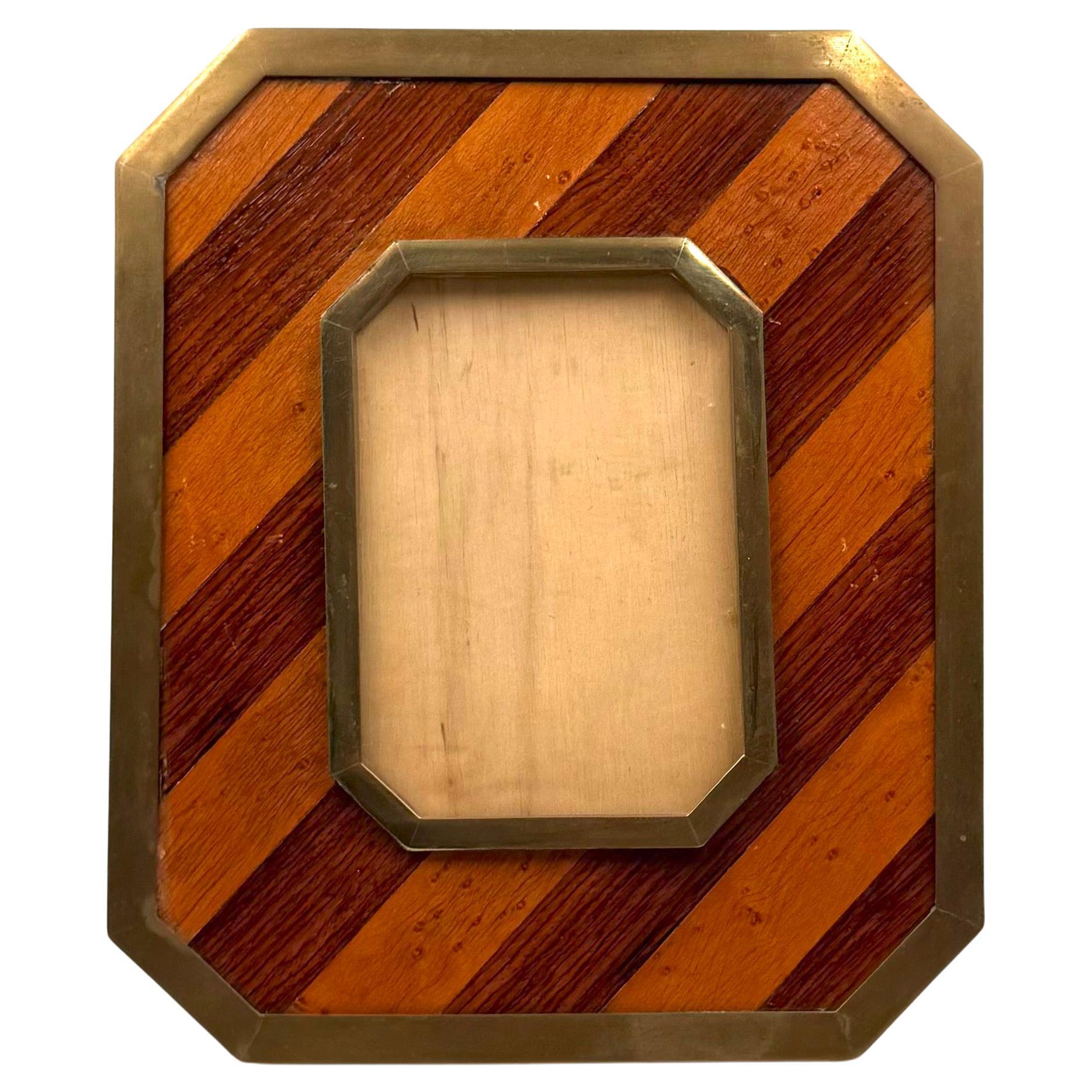 Mid-Century Brass & Wood Picture Frame, Gabriella Crespi Style, Italy 1970s
