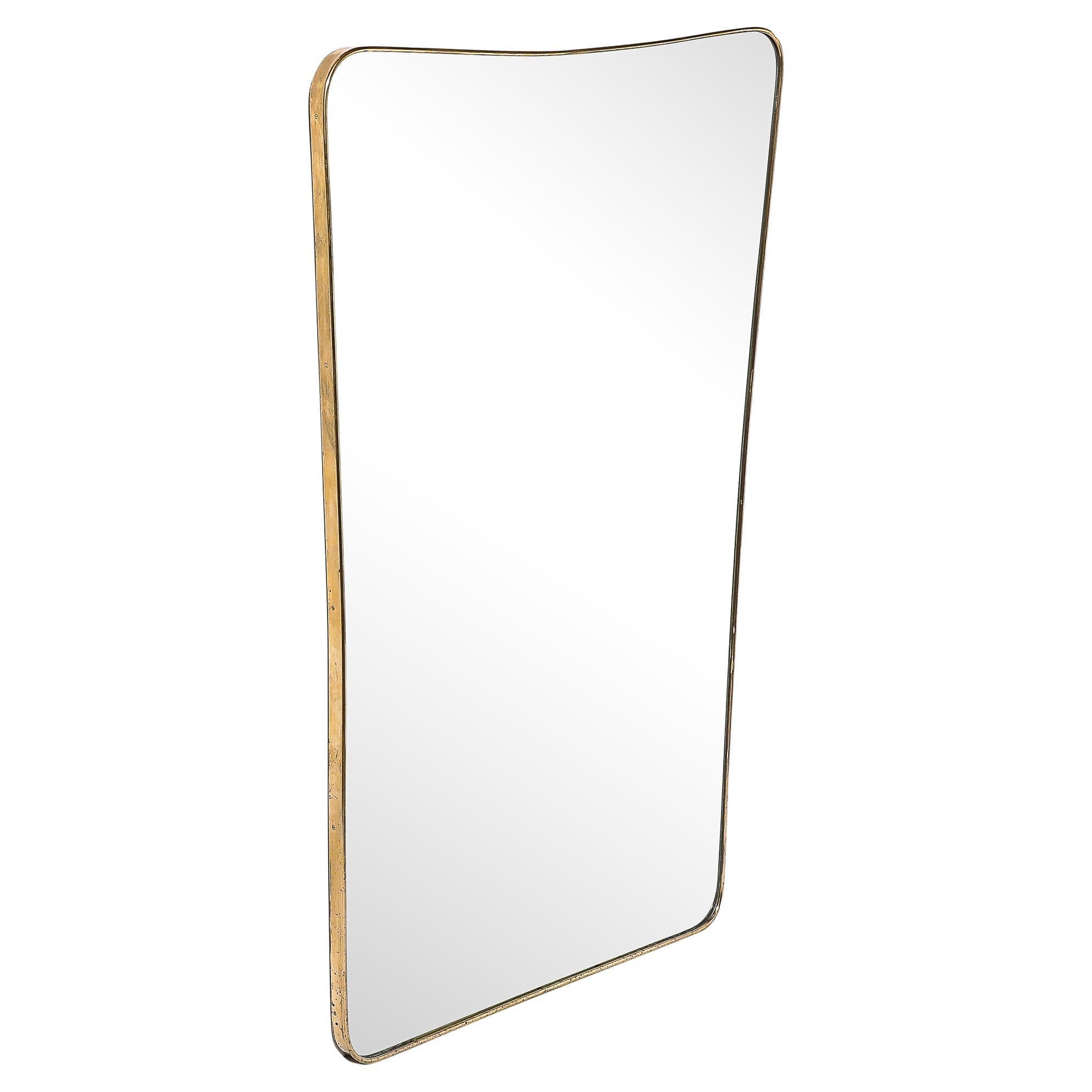 Mid-Century Brass Wrapped Tapered Mirror with Rounded Corners