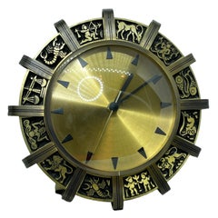 Mid-Century Brass Zodiac Wall, Table or Mantel Clock, Germany, 1960s
