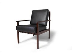 Mid-century Brazil Modern Lounge Chairs in Black Leather