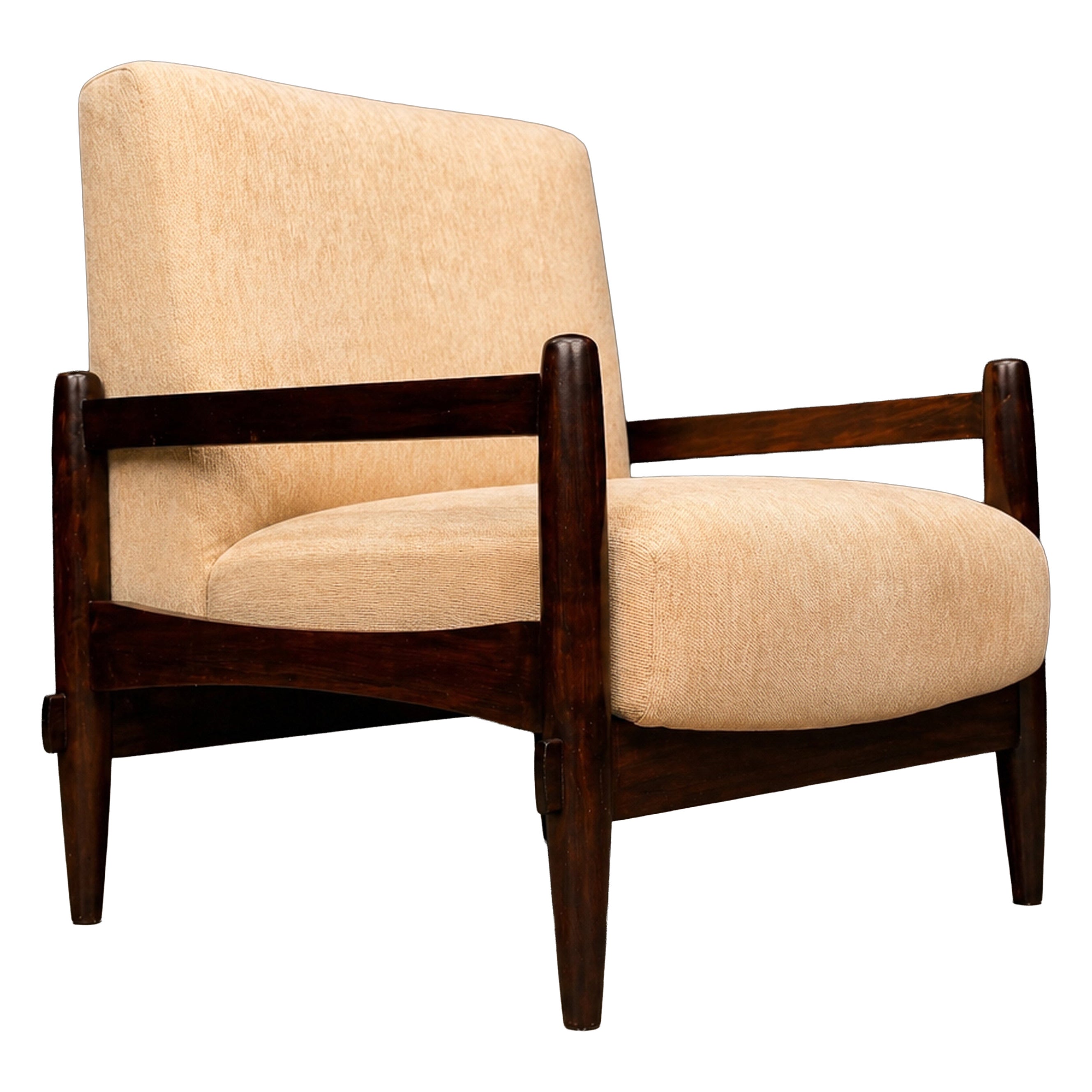 Mid-Century Brazilian Armchair by Michel Arnoult, Imbuia Wood & Chenille, 1960s