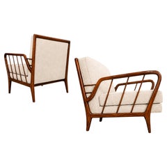 Mid-Century Brazilian Armchairs by Rino Levi, Hardwood & Bouclé, 1960s Lot 394B