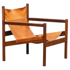 Mid century Brazilian Leather Safari Sling Low lounge Chair by Michel Arnoult