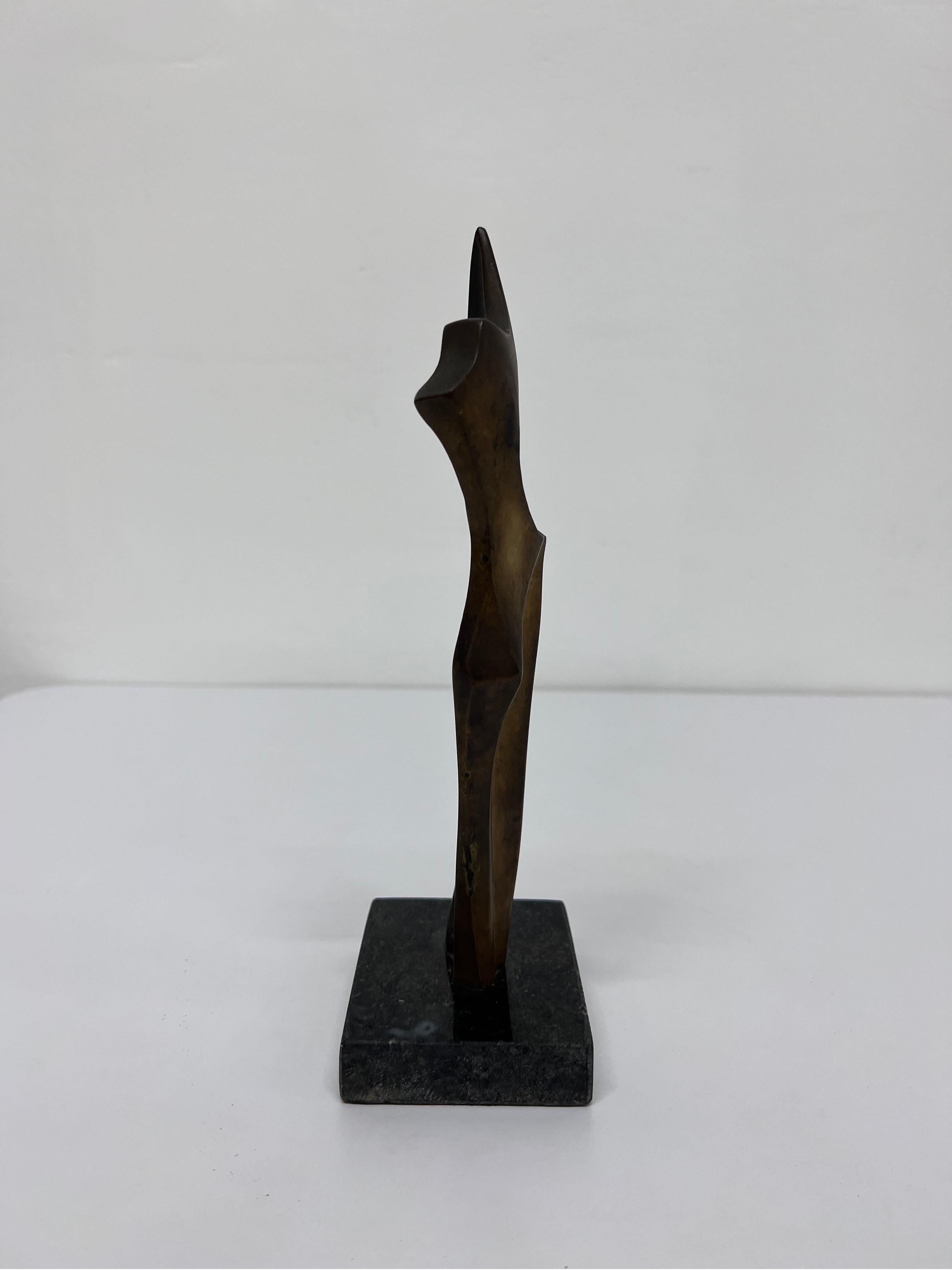 Mid-Century Brazilian Modern Abstract Bronze Sculpture on Granite Base 1