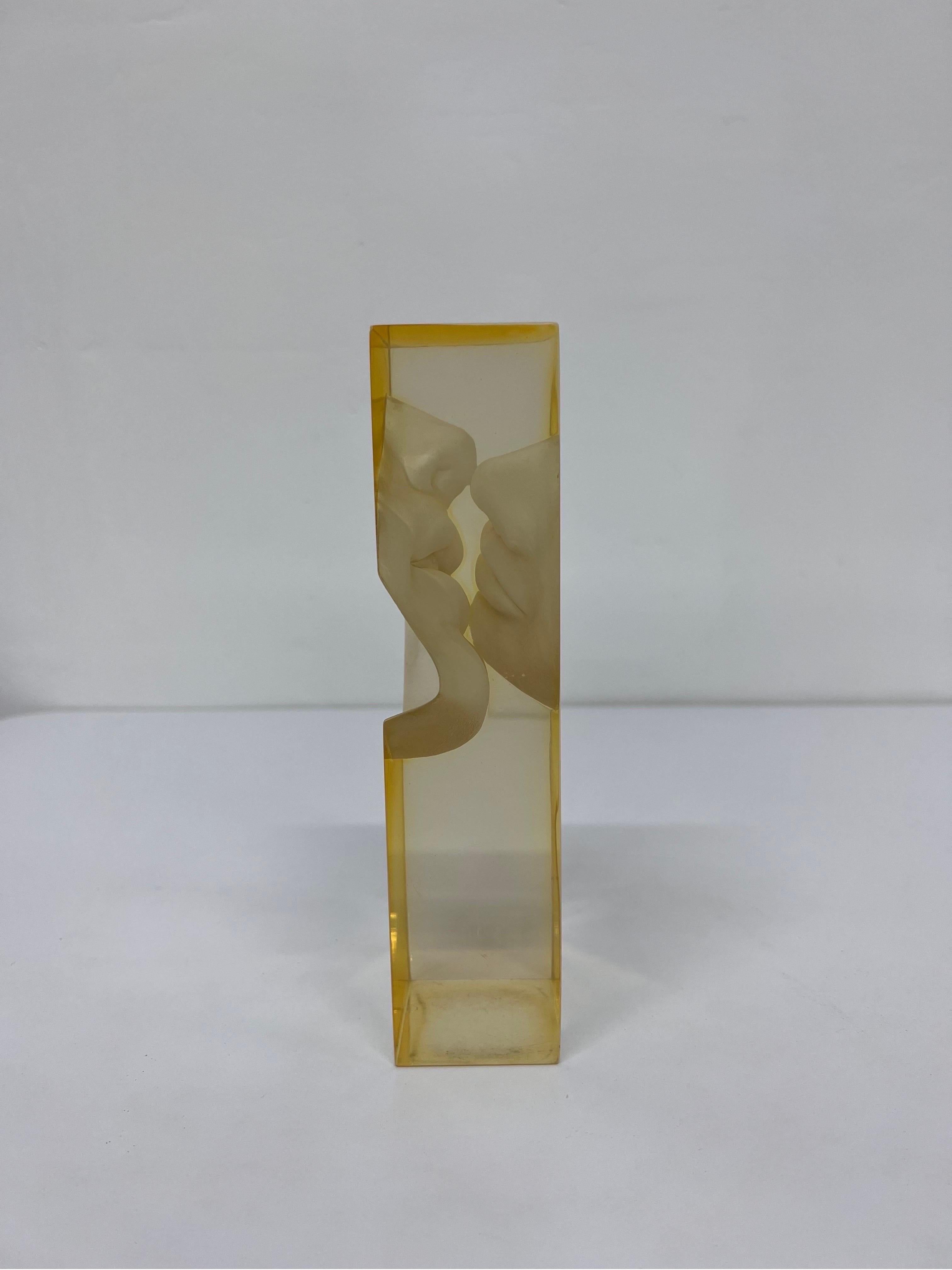 Mid-Century Brazilian modern inverted kissing sculpture carved from a solid block of acrylic, 1950s.
