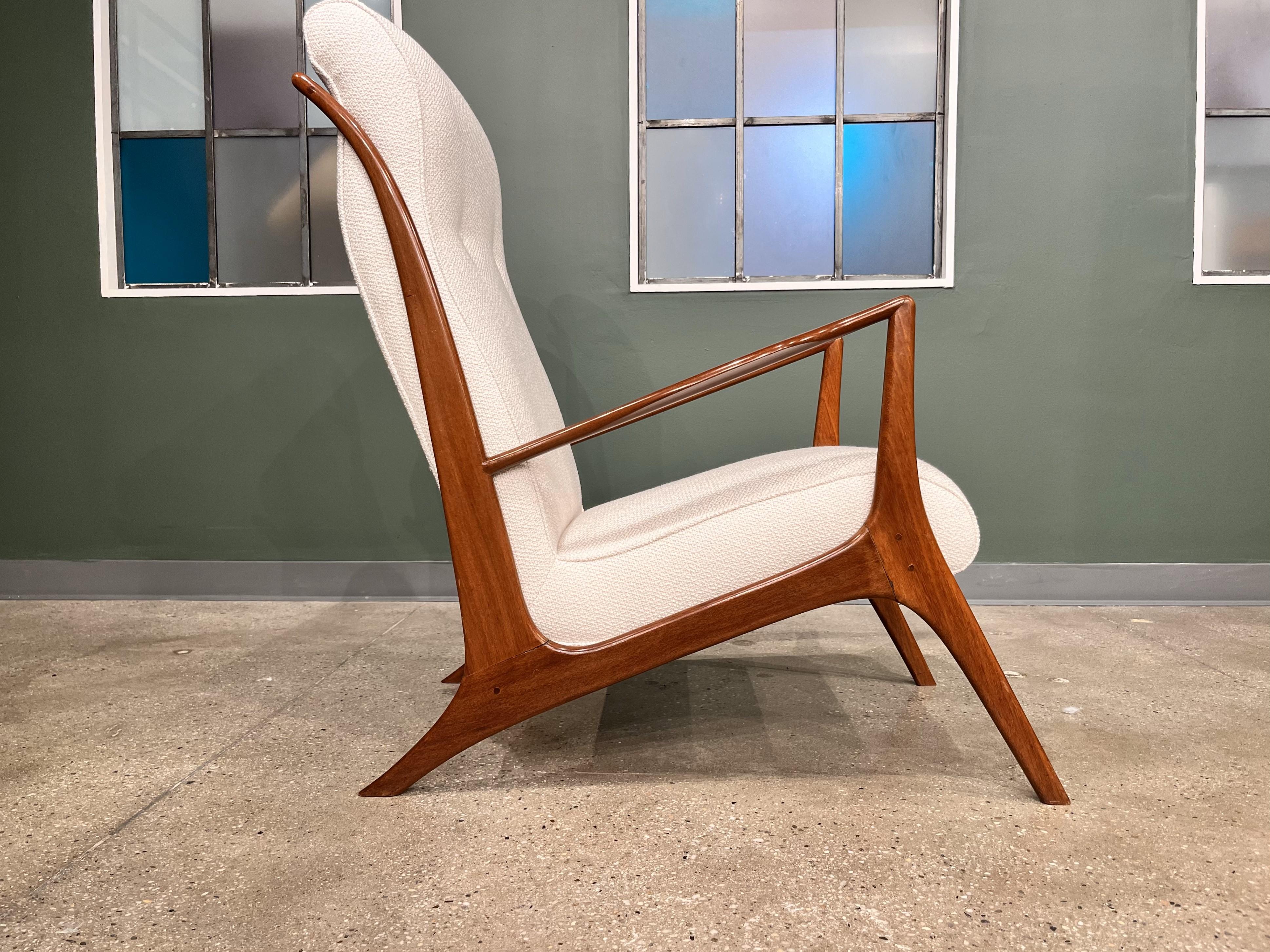 Mid-Century Modern Mid-Century Brazilian Modern Armchair in Hardwood & Bouclé by John Graz, 1950’s For Sale