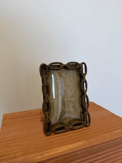 Marco de fotos brasileño de estilo moderno de mediados de siglo con eslabones de bronce, década de 1960
