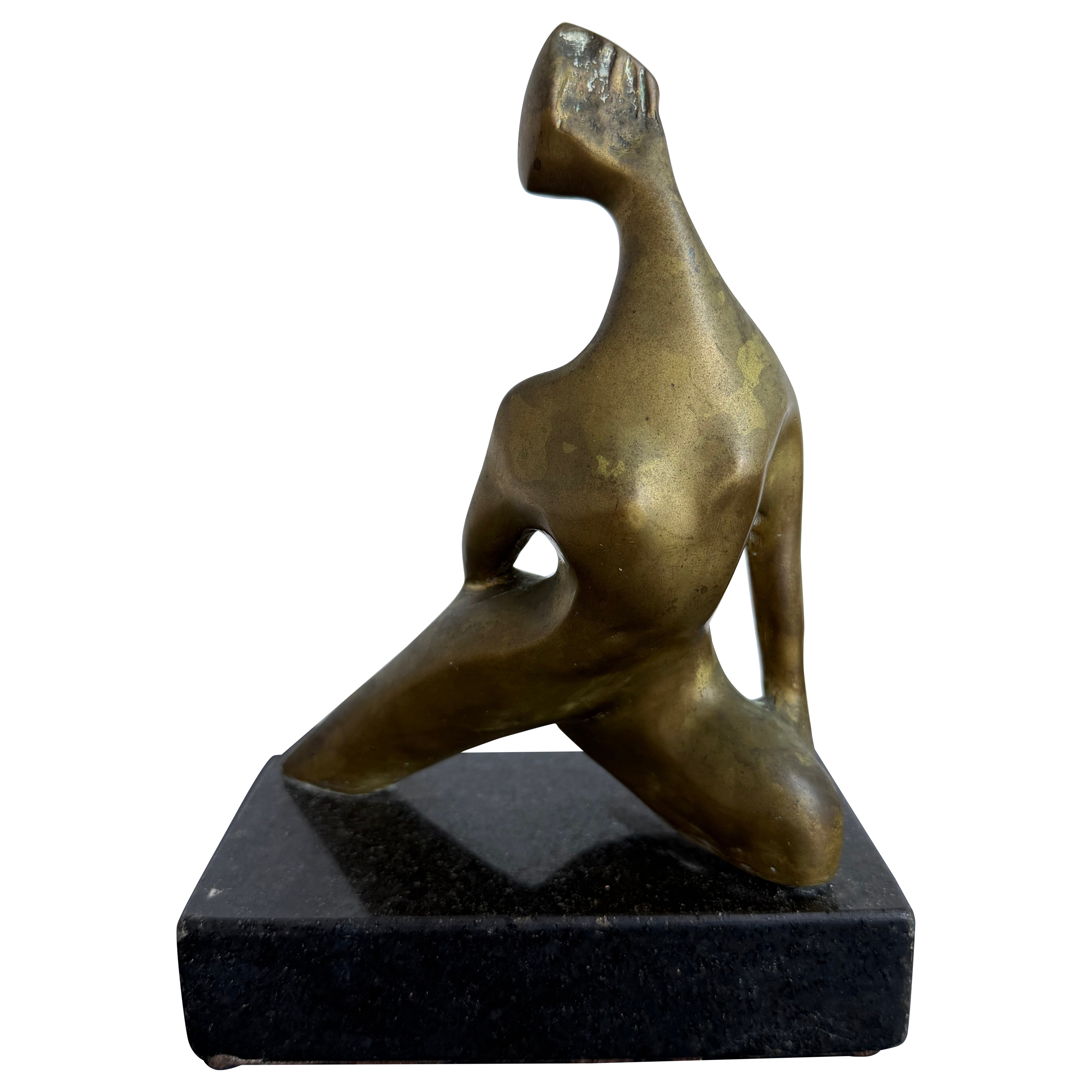 Mid-Century Brazilian Modern Bronze Female Sculpture on Granite Base, 1960s