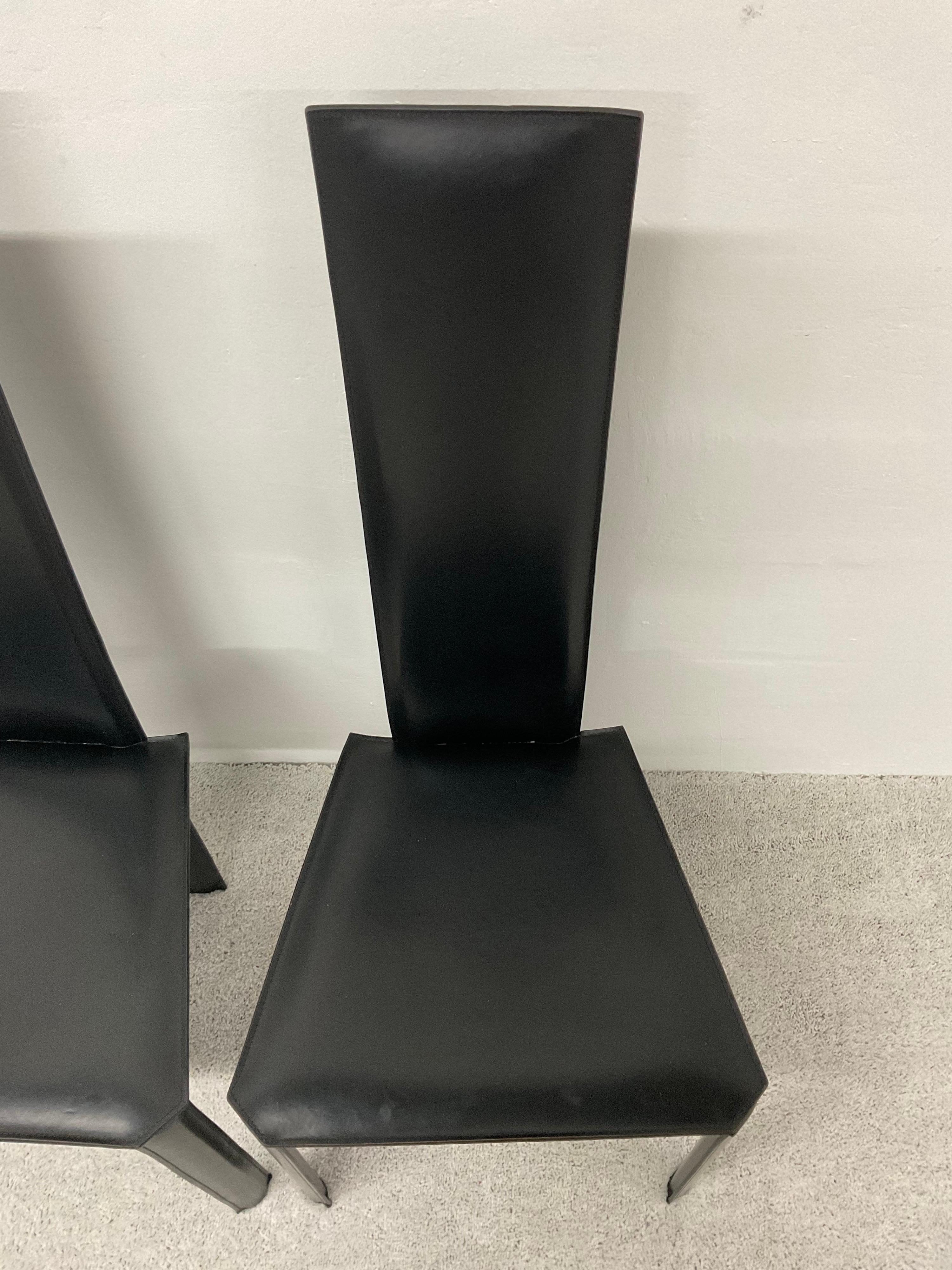 Postmodern Brazilian Modern De Couro Black Leather Dining Chairs, Set of Four For Sale 5