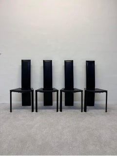 Mid-Century Brazilian Modern De Couro Black Leather Dining Chairs - Set of Four