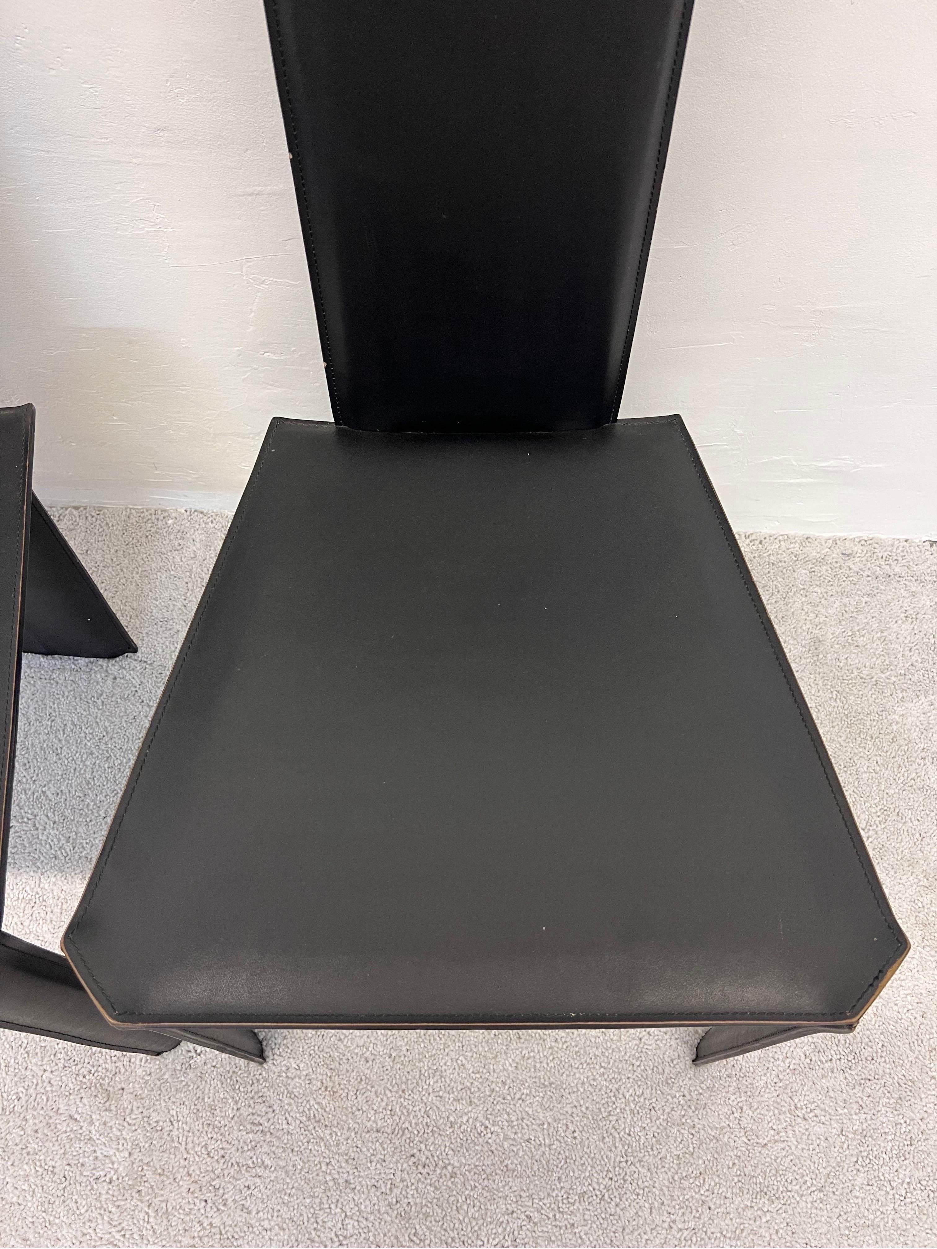 Mid-Century Brazilian Modern Ligne Roset Black Leather Dining Chairs, a Pair 5