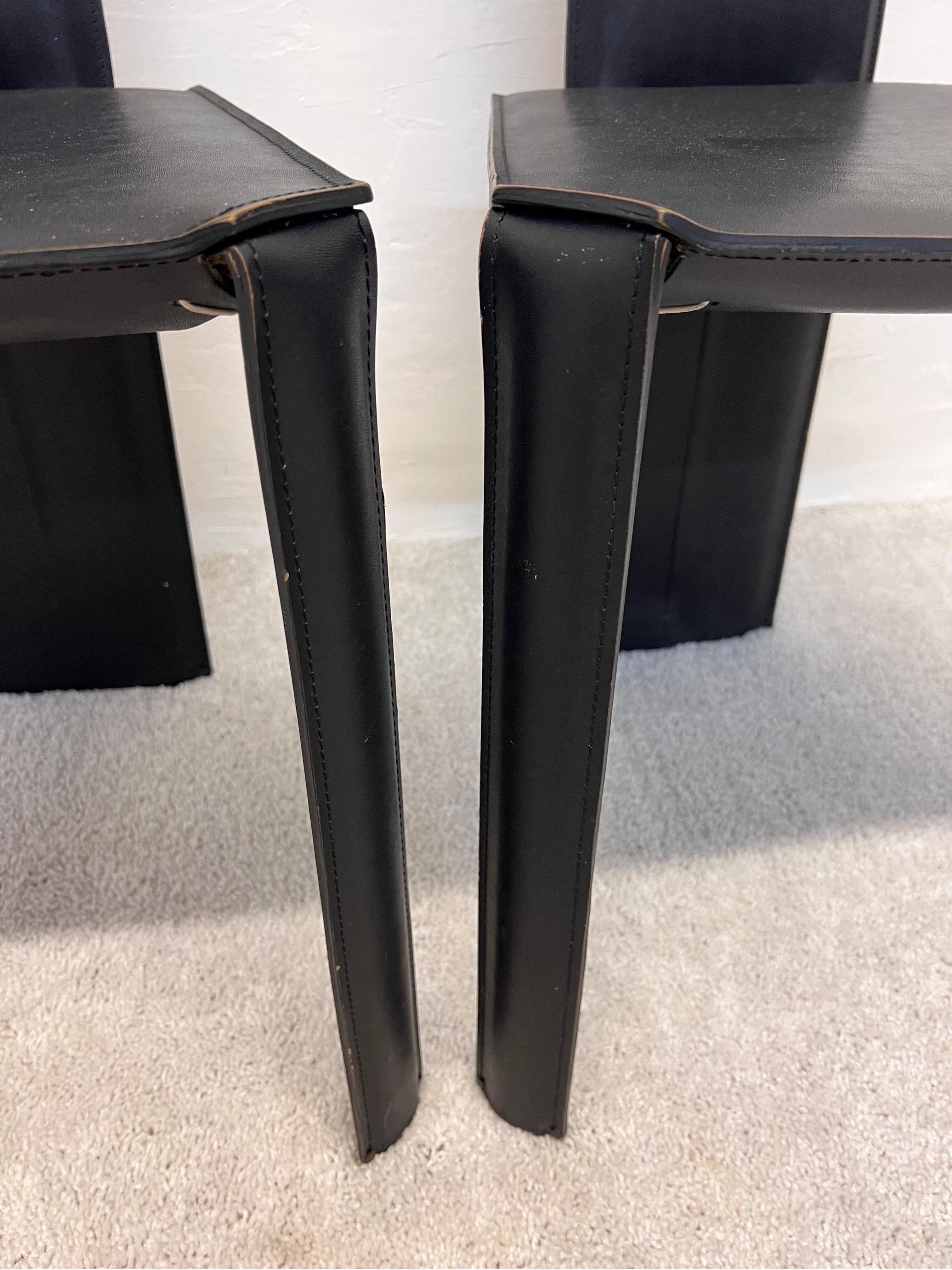 Mid-Century Brazilian Modern Ligne Roset Black Leather Dining Chairs, a Pair 6