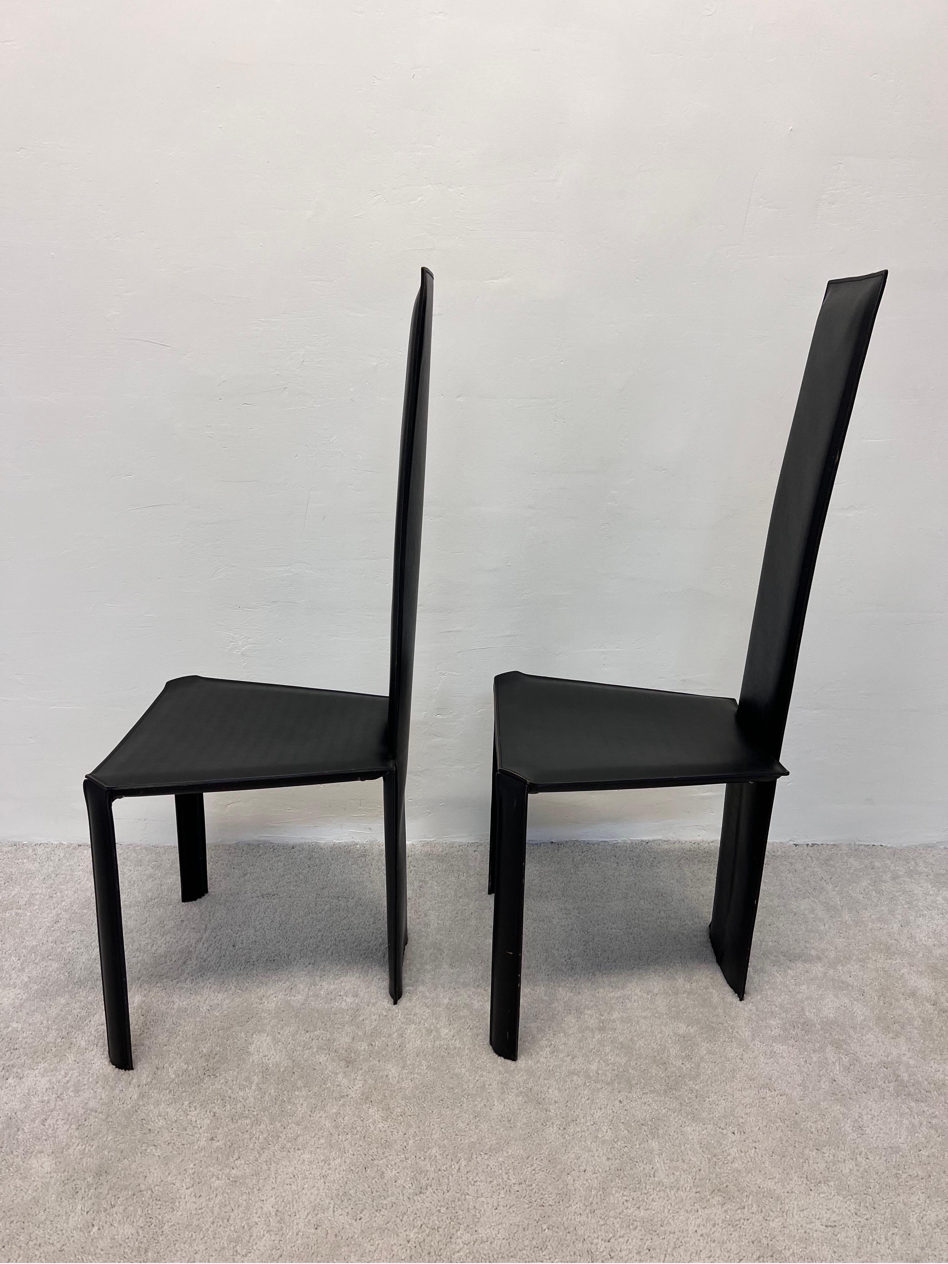 20th Century Mid-Century Brazilian Modern Ligne Roset Black Leather Dining Chairs, a Pair