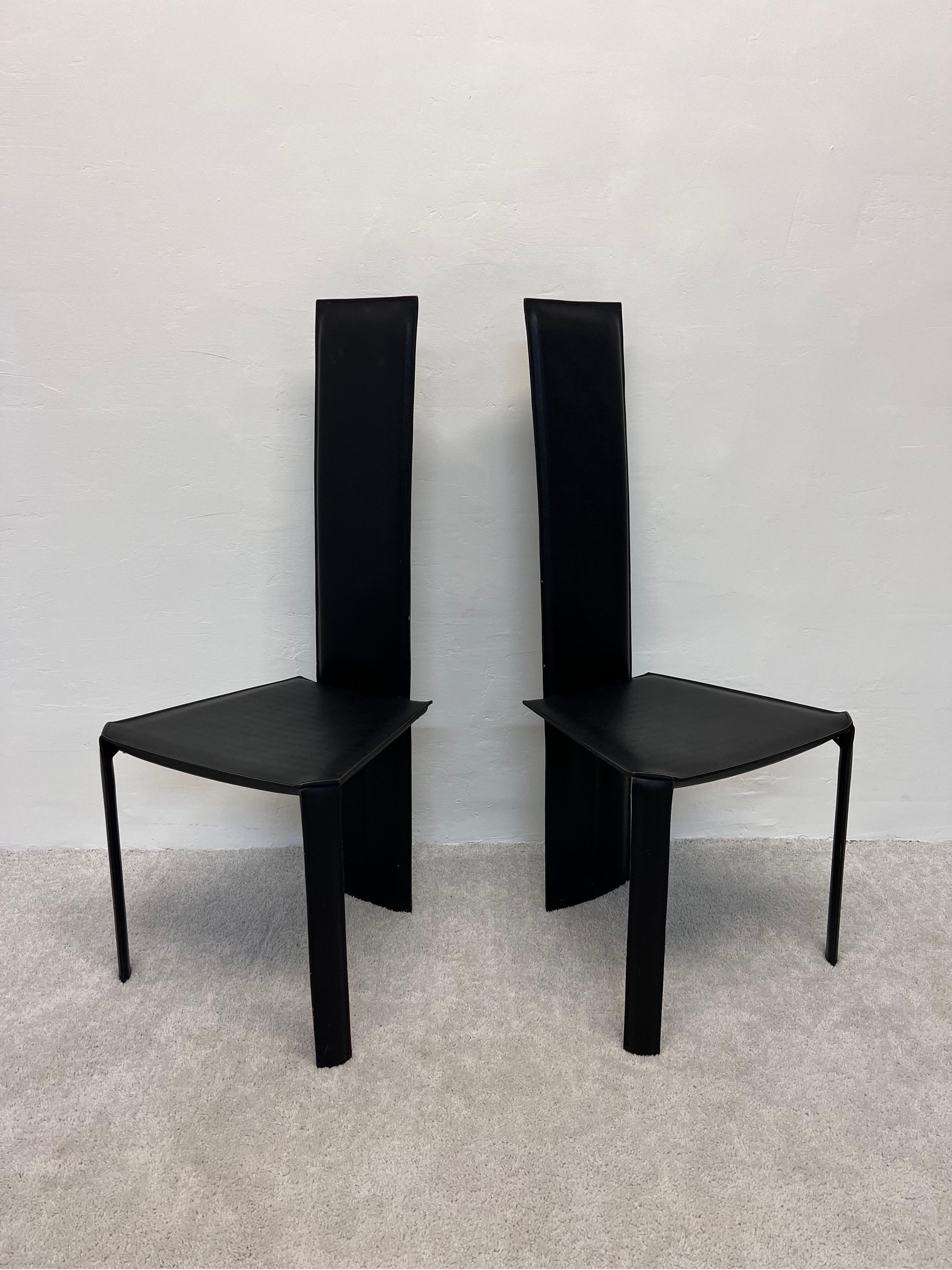 Mid-Century Brazilian Modern Ligne Roset Black Leather Dining Chairs, a Pair 1