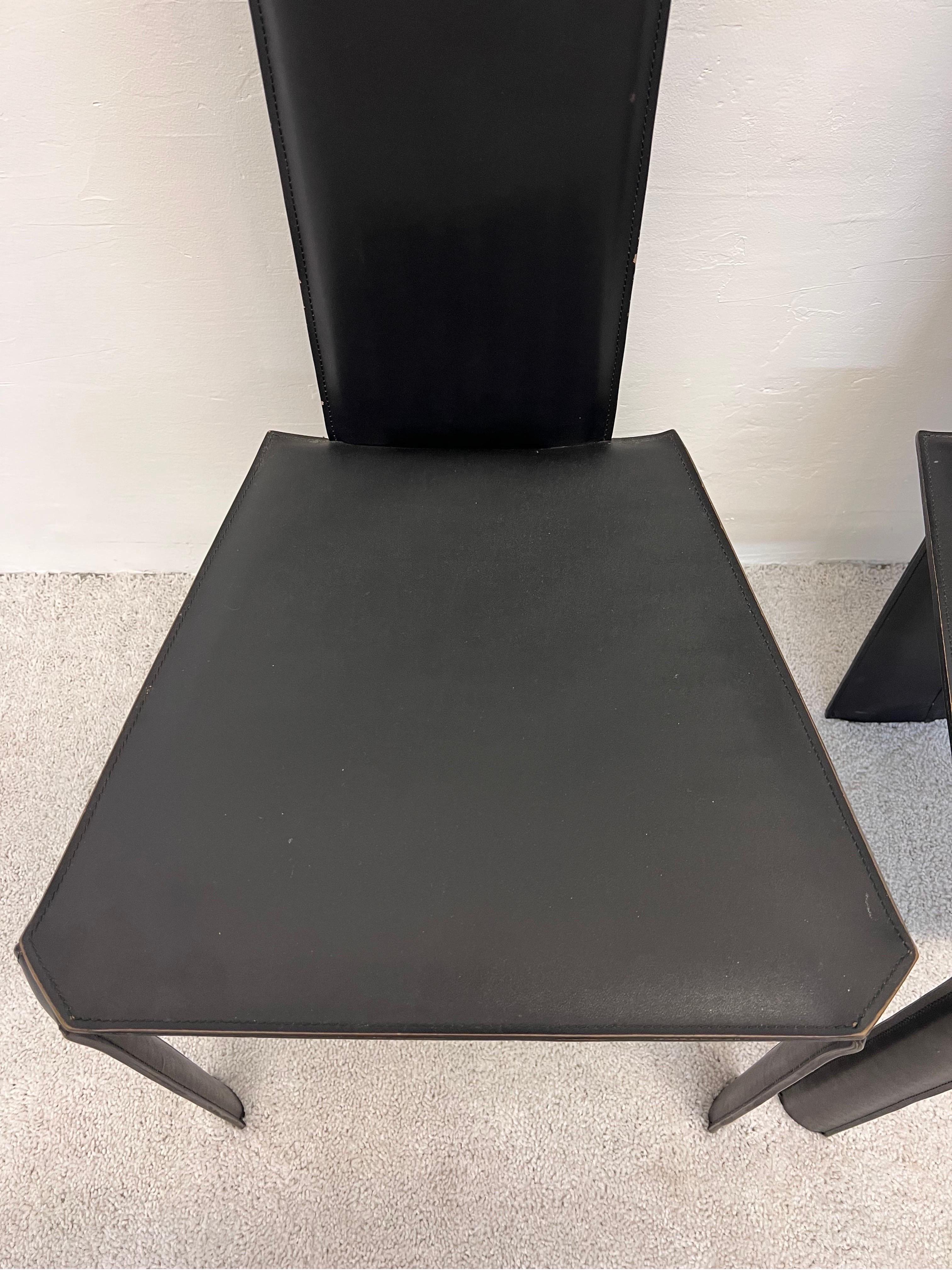 Mid-Century Brazilian Modern Ligne Roset Black Leather Dining Chairs, a Pair 3