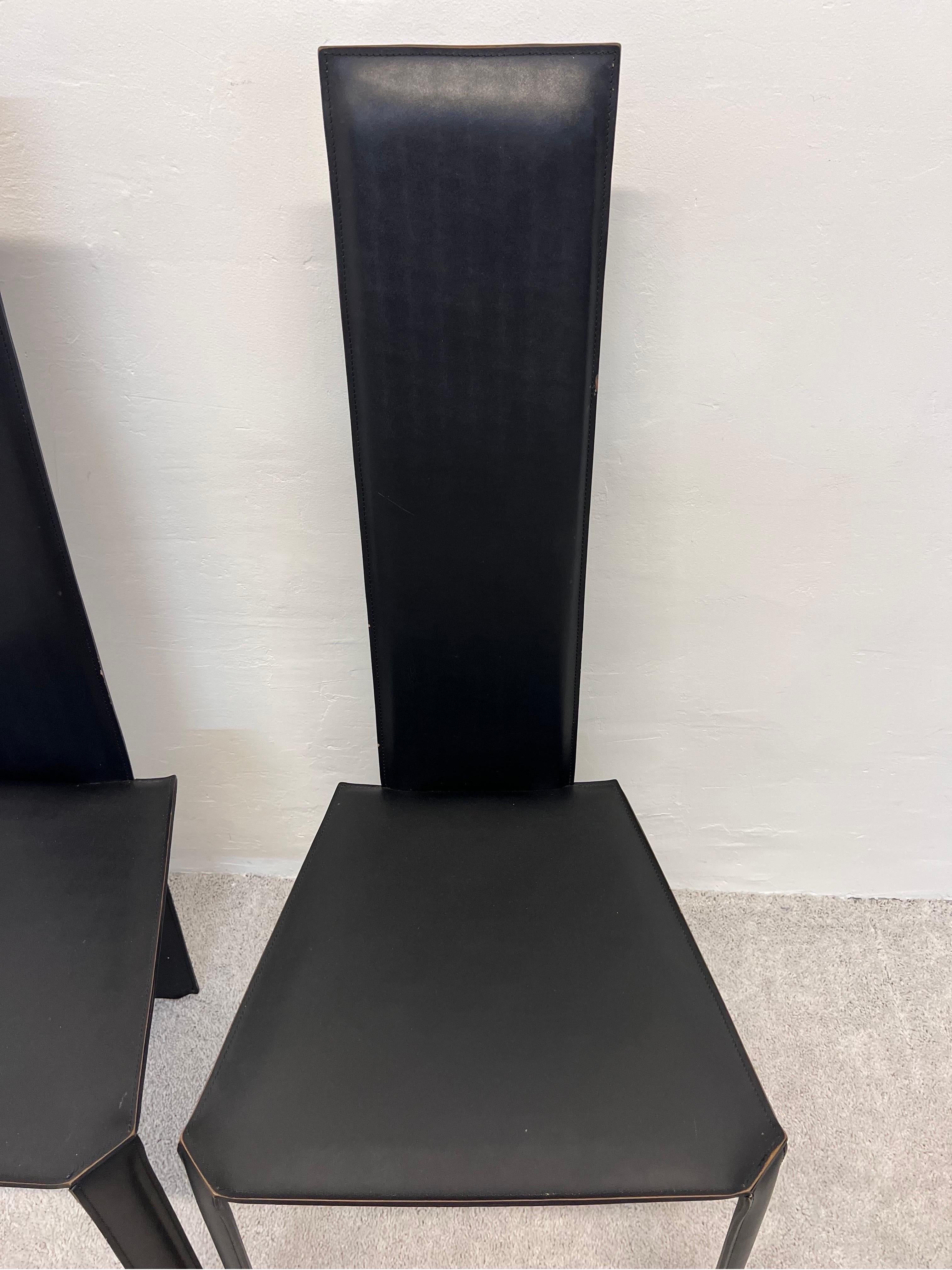 Mid-Century Brazilian Modern Ligne Roset Black Leather Dining Chairs, a Pair 4