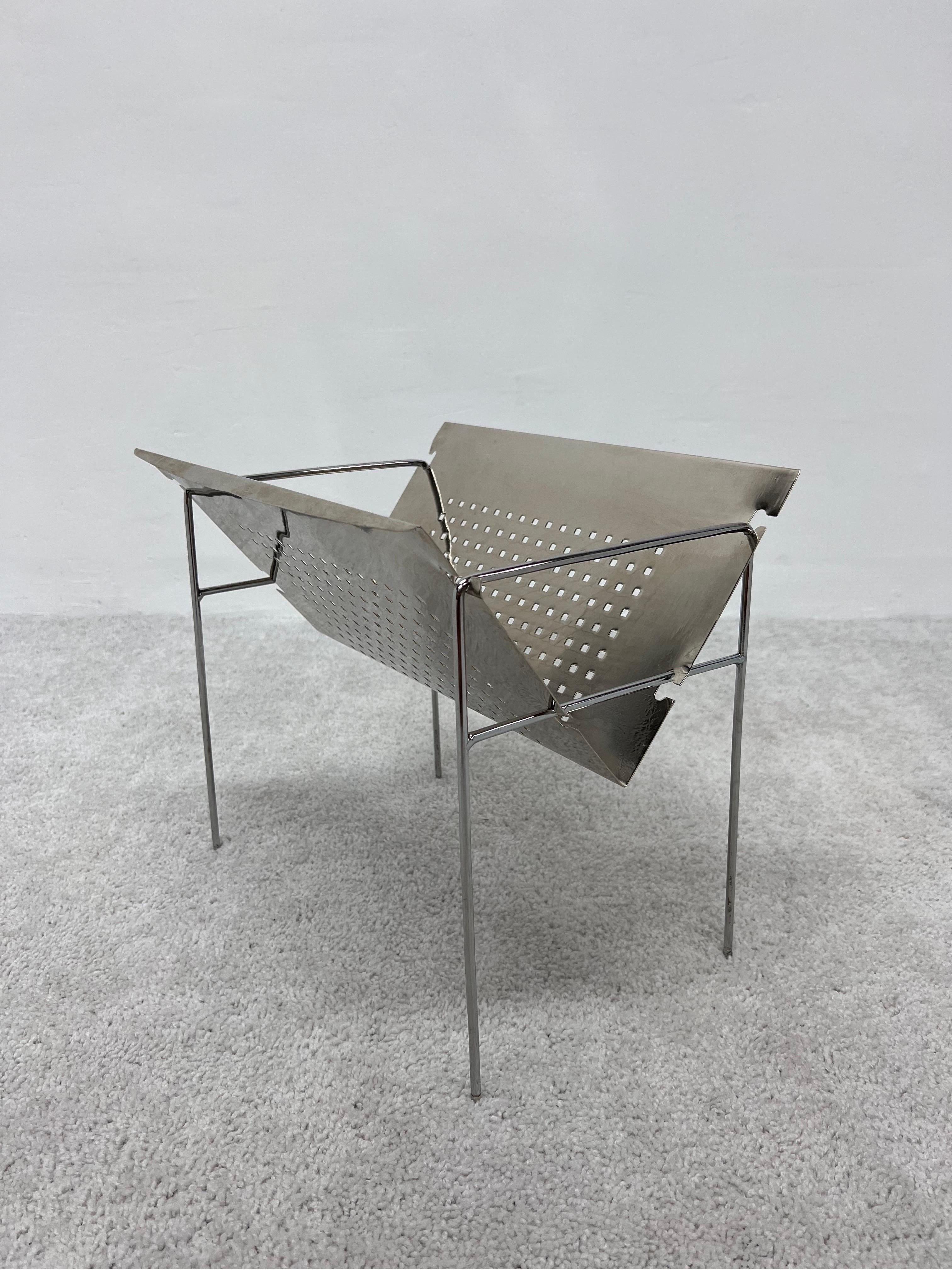 Mid-Century Brazilian Modern Perforated Chrome Magazine Rack, 1960s In Good Condition For Sale In Miami, FL