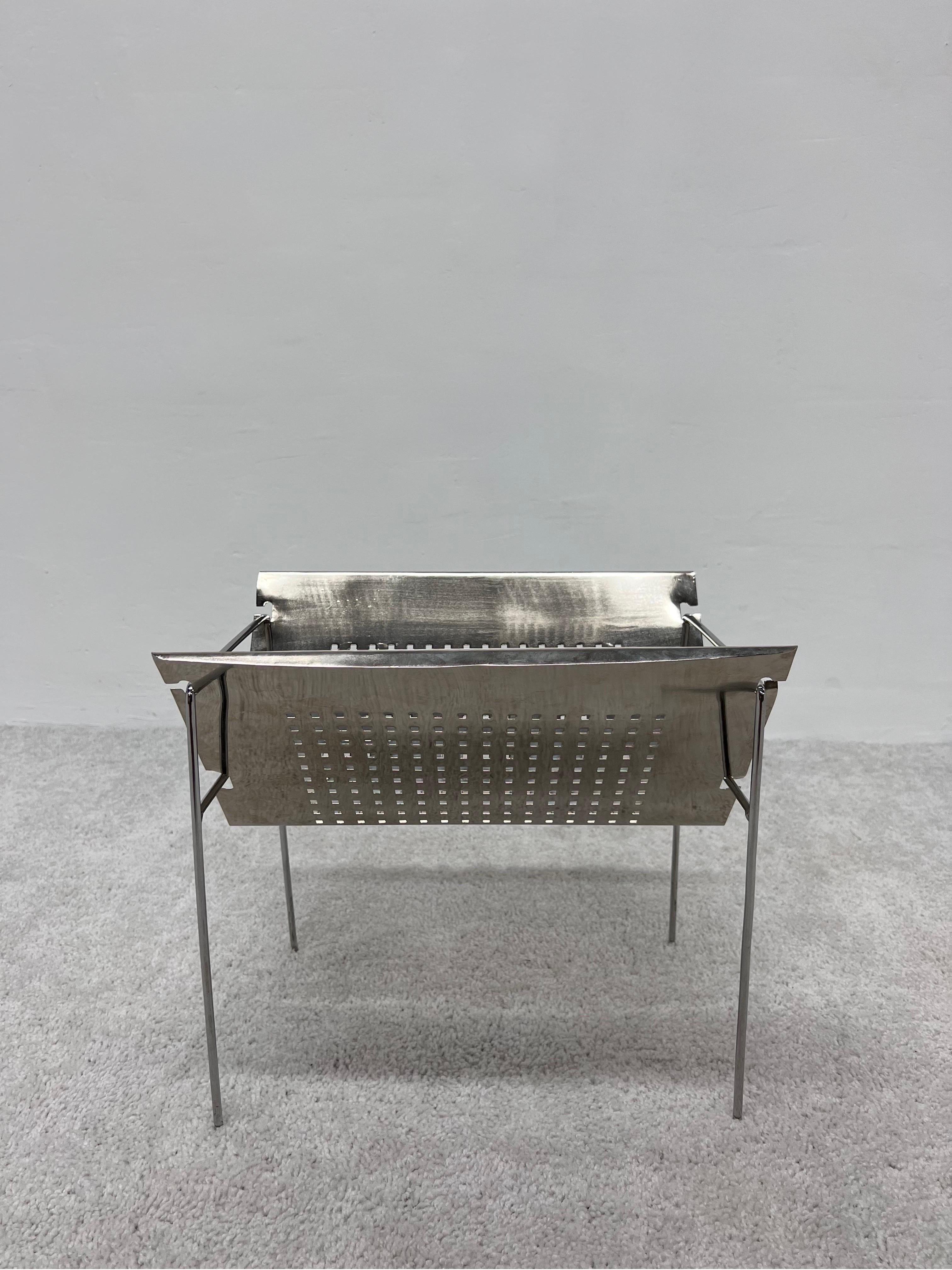 20th Century Mid-Century Brazilian Modern Perforated Chrome Magazine Rack, 1960s For Sale