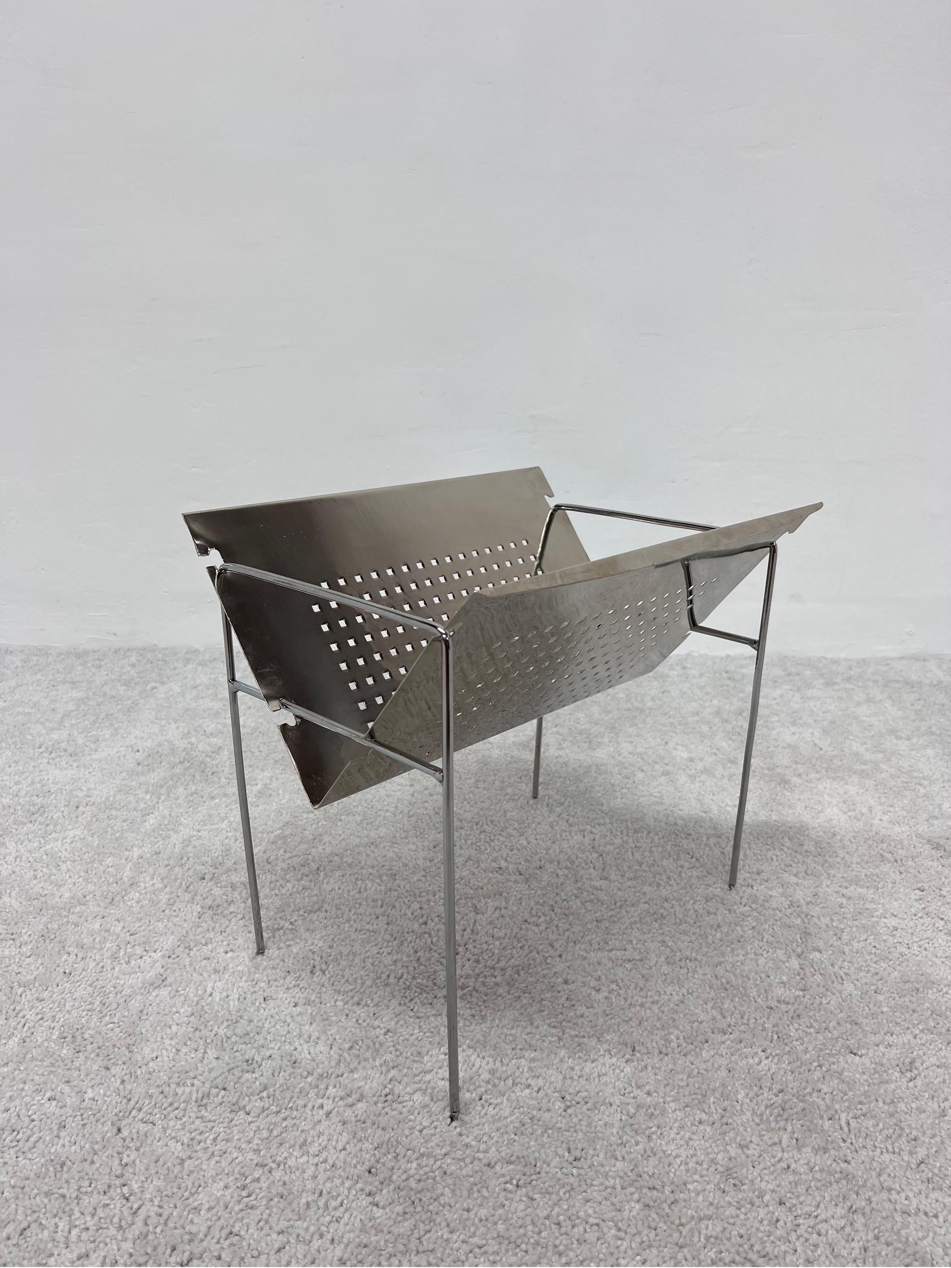 Mid-Century Brazilian Modern Perforated Chrome Magazine Rack, 1960s For Sale 1