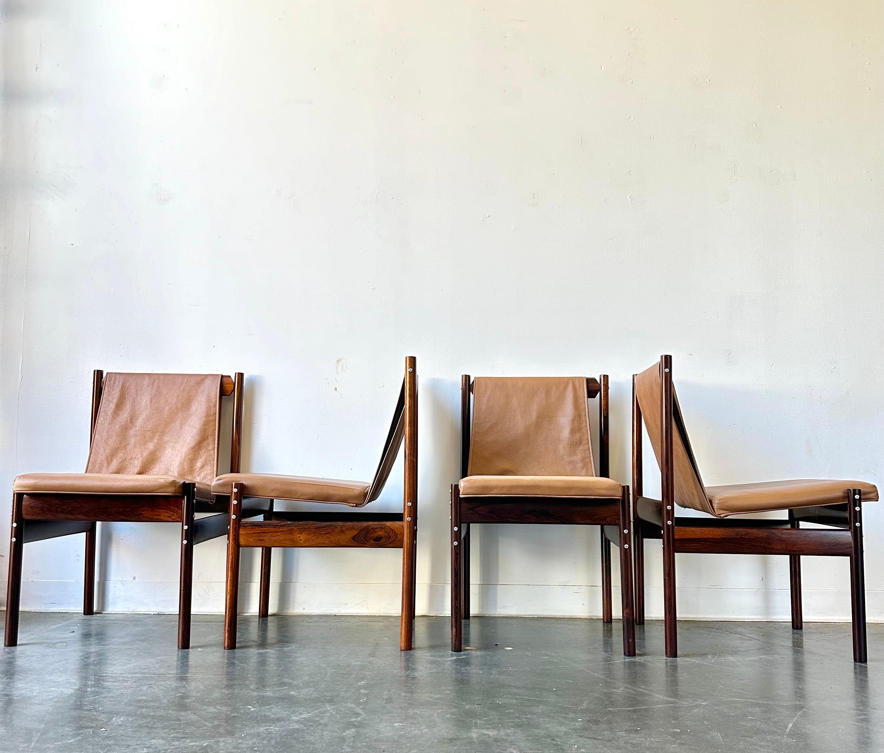 Mid Century Brazilian Modern Rosewood and Leather Sling Chairs by Novo Rumo  In Good Condition For Sale In Sayreville, NJ