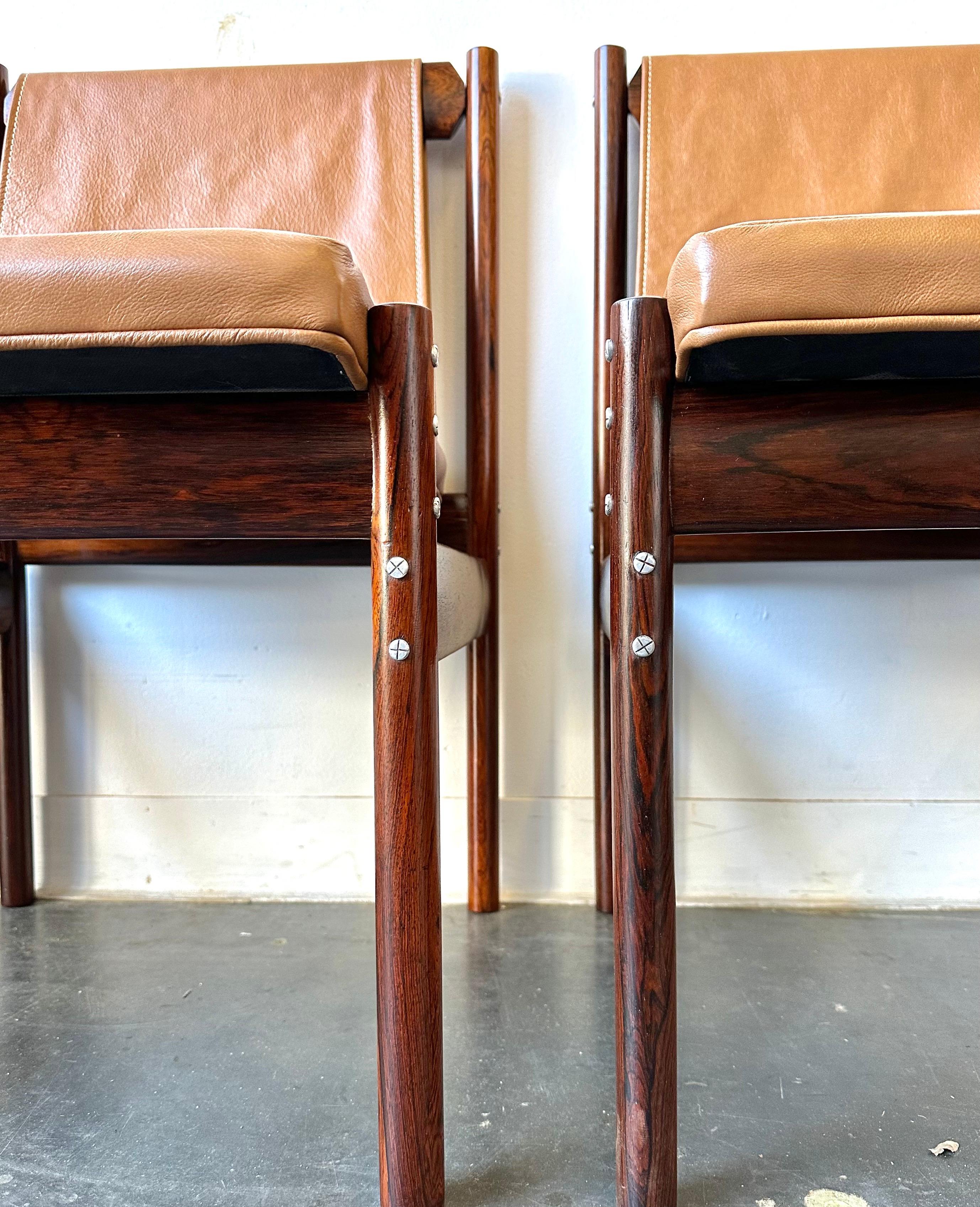 Mid-20th Century Mid Century Brazilian Modern Rosewood and Leather Sling Chairs by Novo Rumo  For Sale