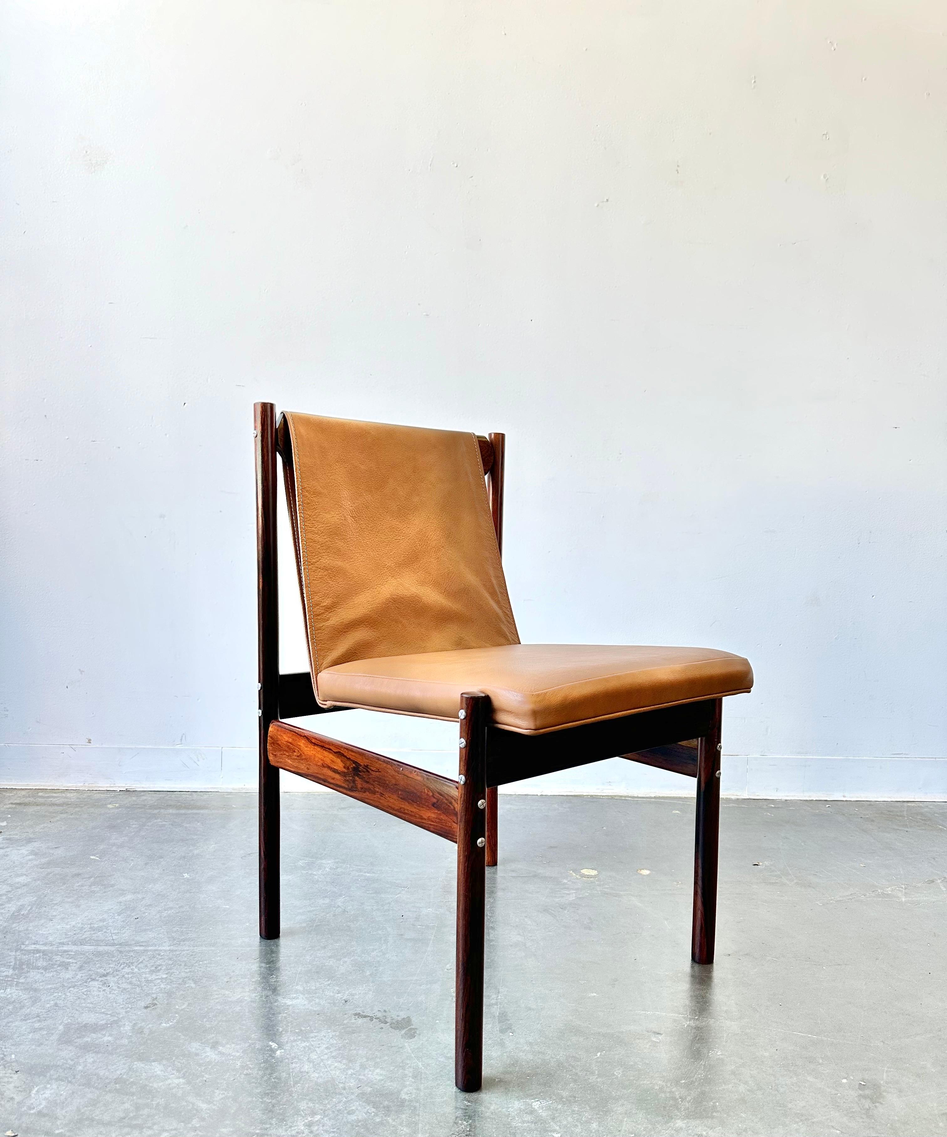 Mid Century Brazilian Modern Rosewood and Leather Sling Chairs by Novo Rumo  For Sale 2