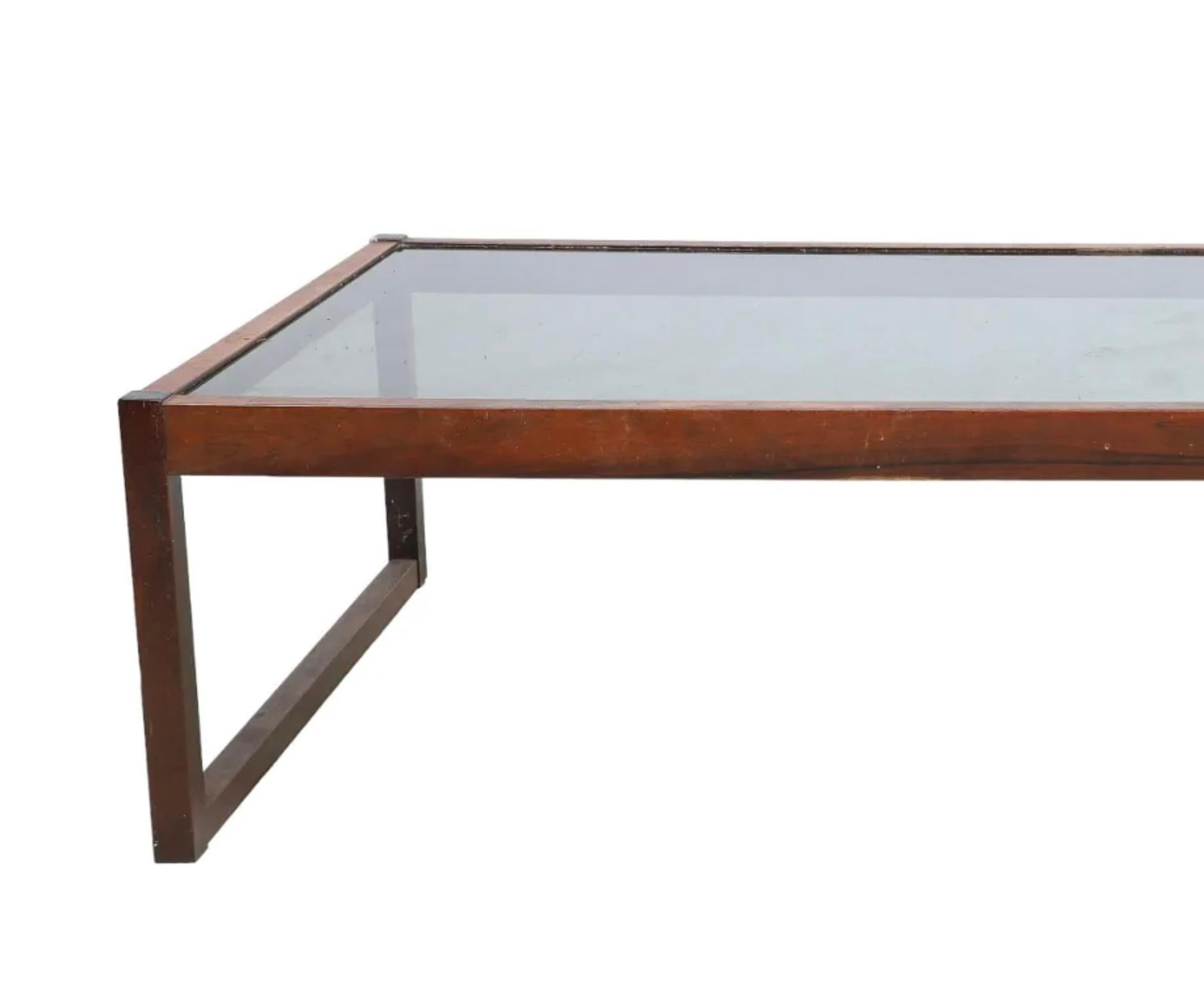 Mid-Century Modern Mid Century Brazilian modern rosewood and smoked glass coffee table For Sale