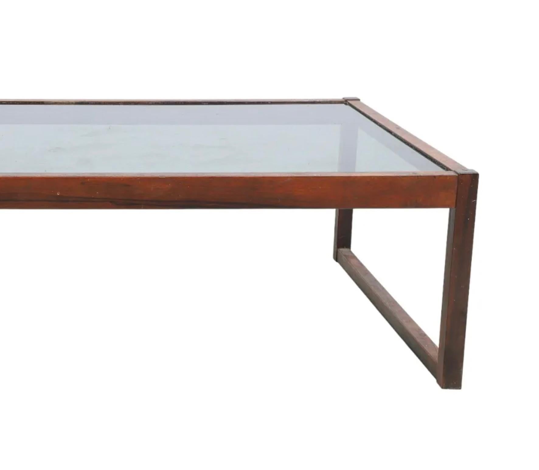 Woodwork Mid Century Brazilian modern rosewood and smoked glass coffee table For Sale