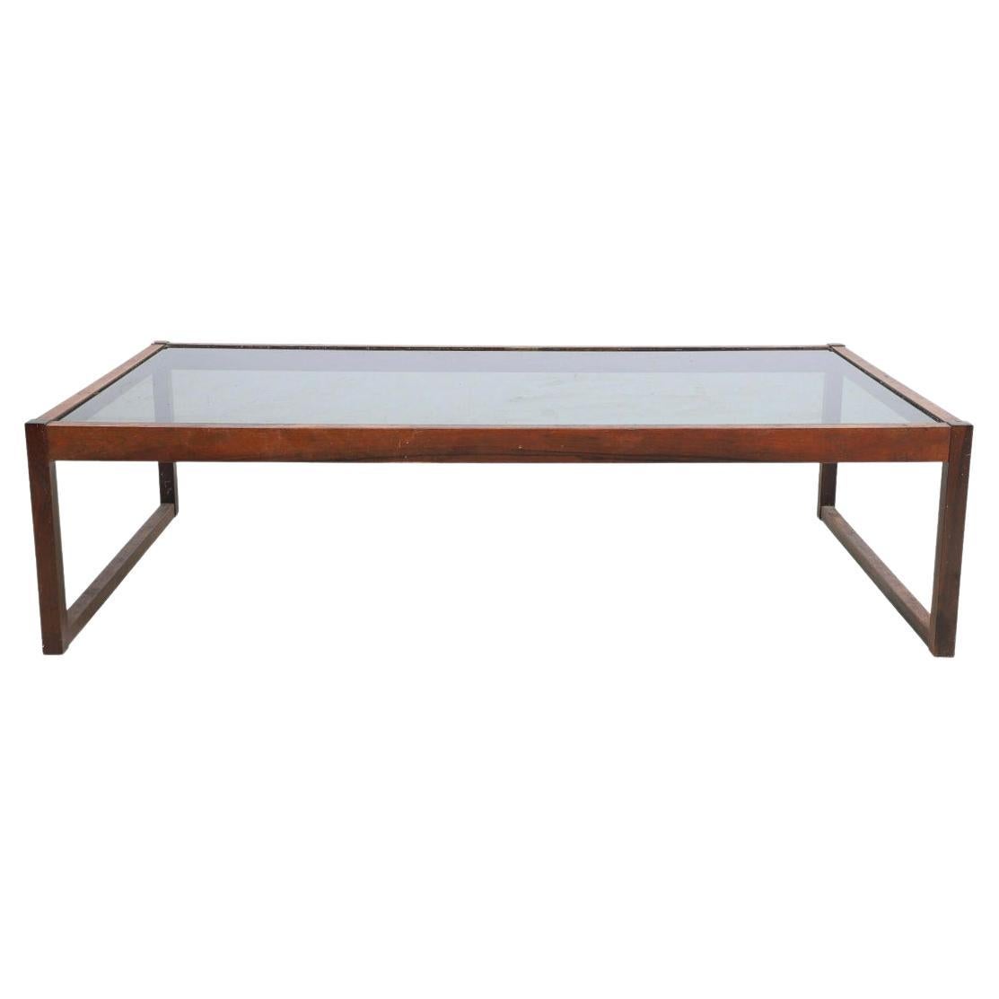 Mid Century Brazilian modern rosewood and smoked glass coffee table For Sale