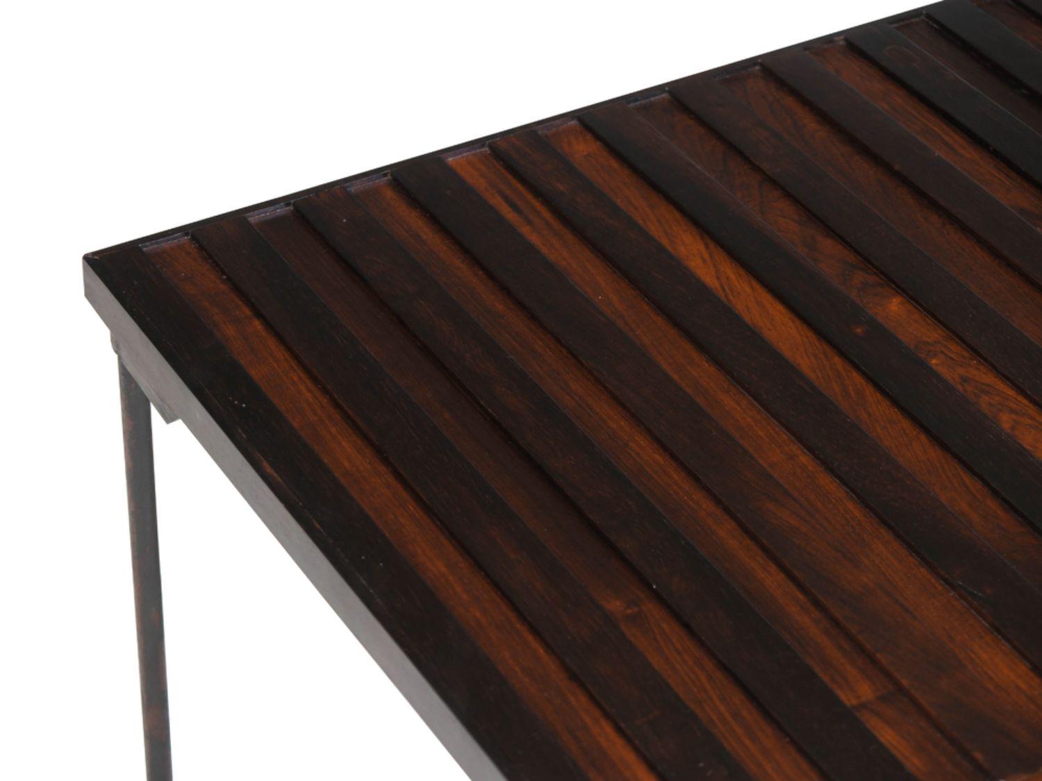 Oiled Mid-century Brazilian Modern Rosewood Coffee Table With Iron Legs For Sale
