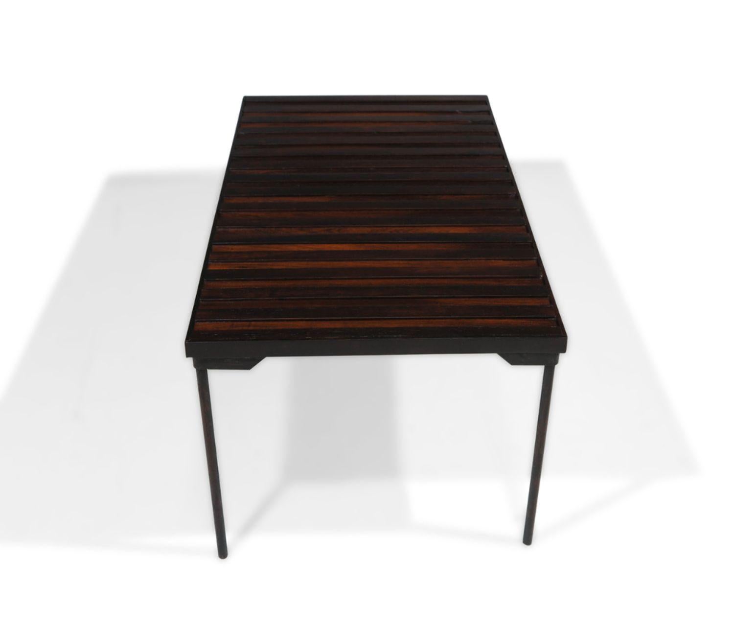 20th Century Mid-century Brazilian Modern Rosewood Coffee Table With Iron Legs For Sale