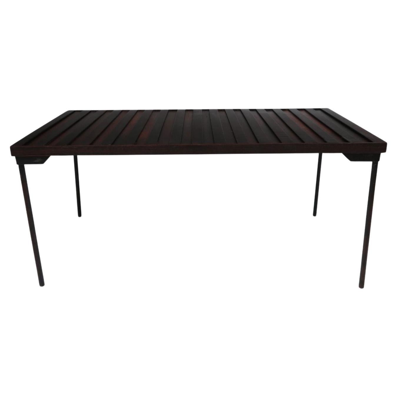 Mid-century Brazilian Modern Rosewood Coffee Table With Iron Legs For Sale