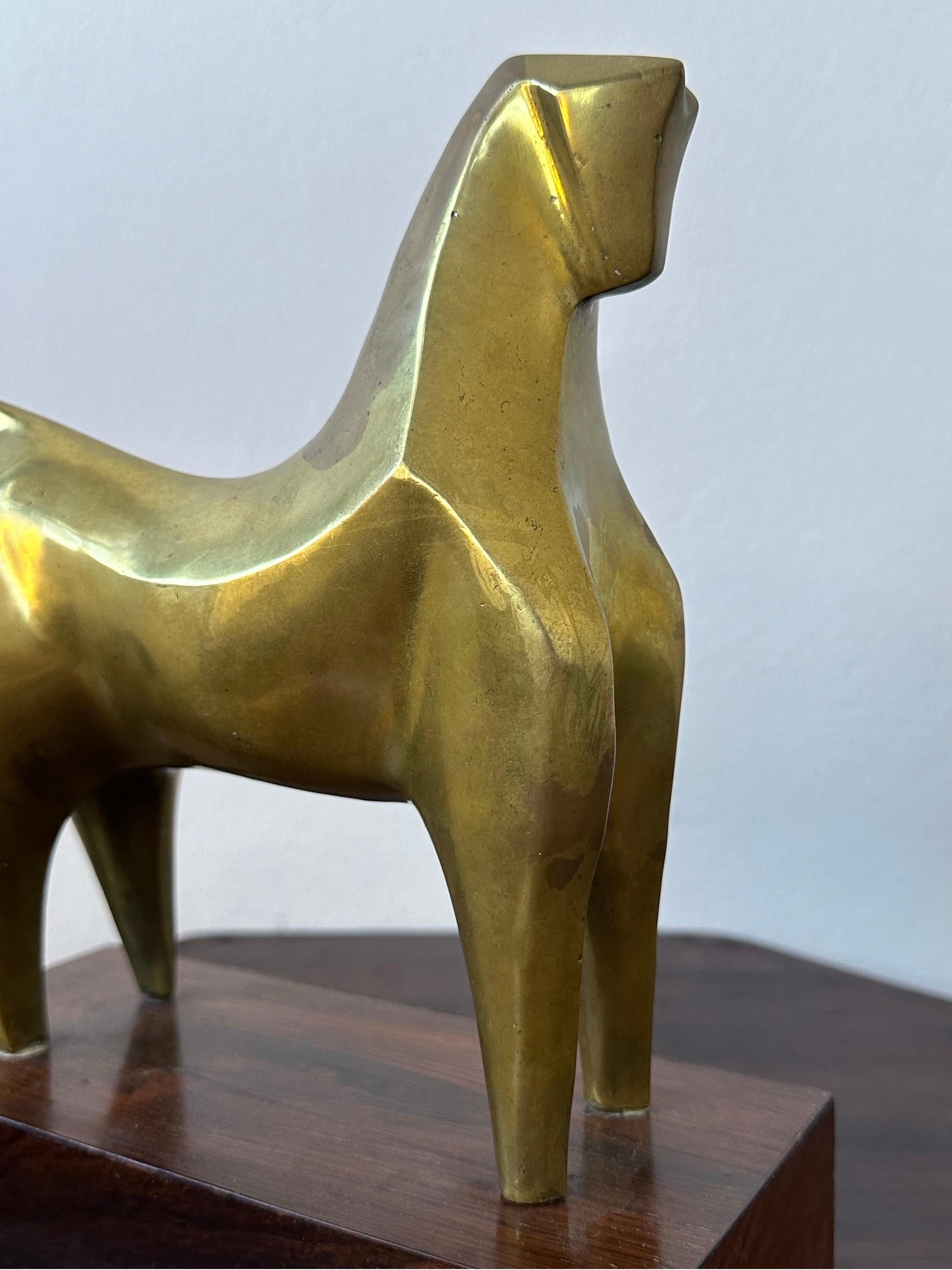 Mid-Century Brazilian Modernist Bronze Horse Sculpture on a Rosewood Base, 1960s For Sale 7