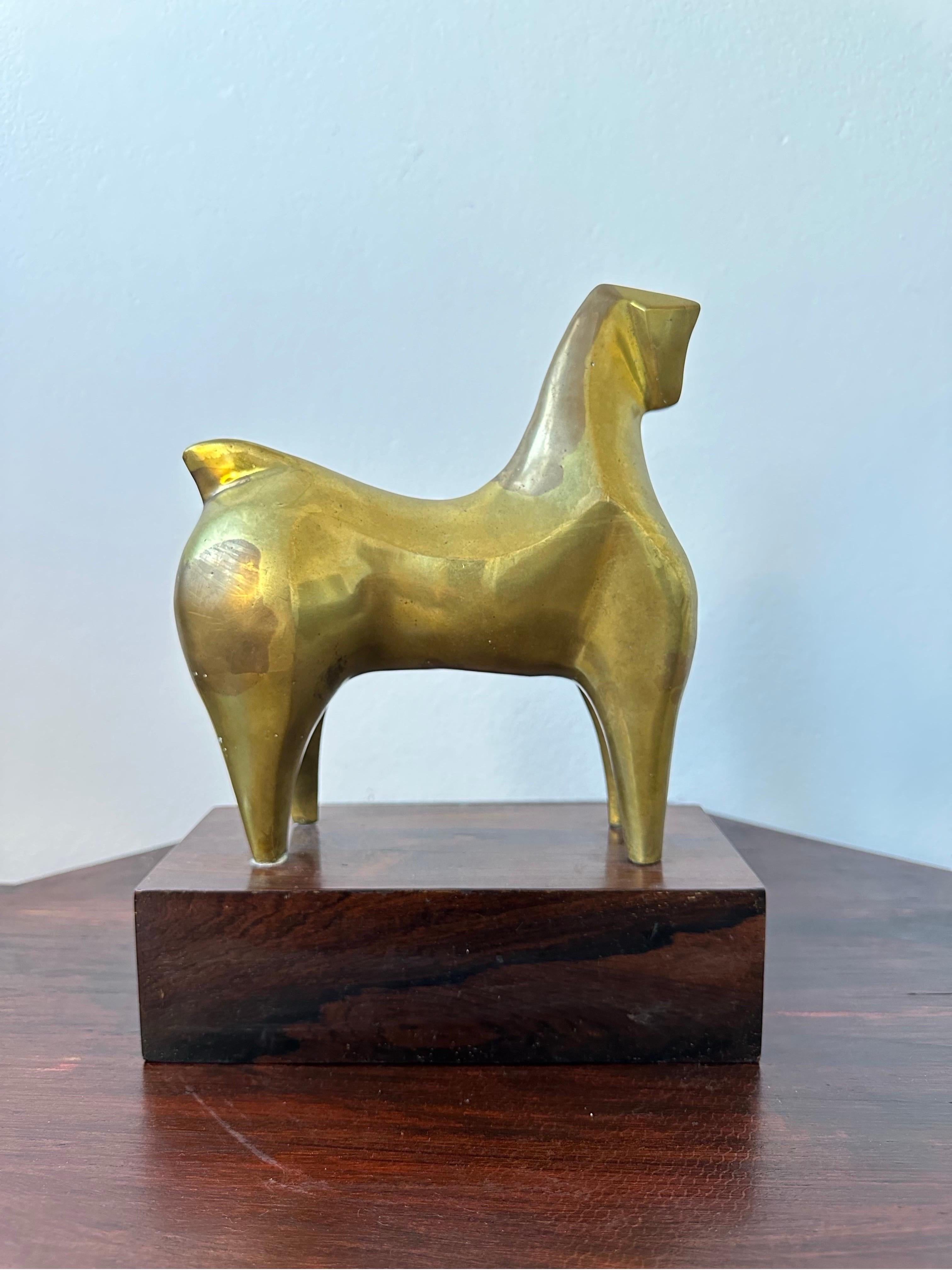20th Century Mid-Century Brazilian Modernist Bronze Horse Sculpture on a Rosewood Base, 1960s For Sale