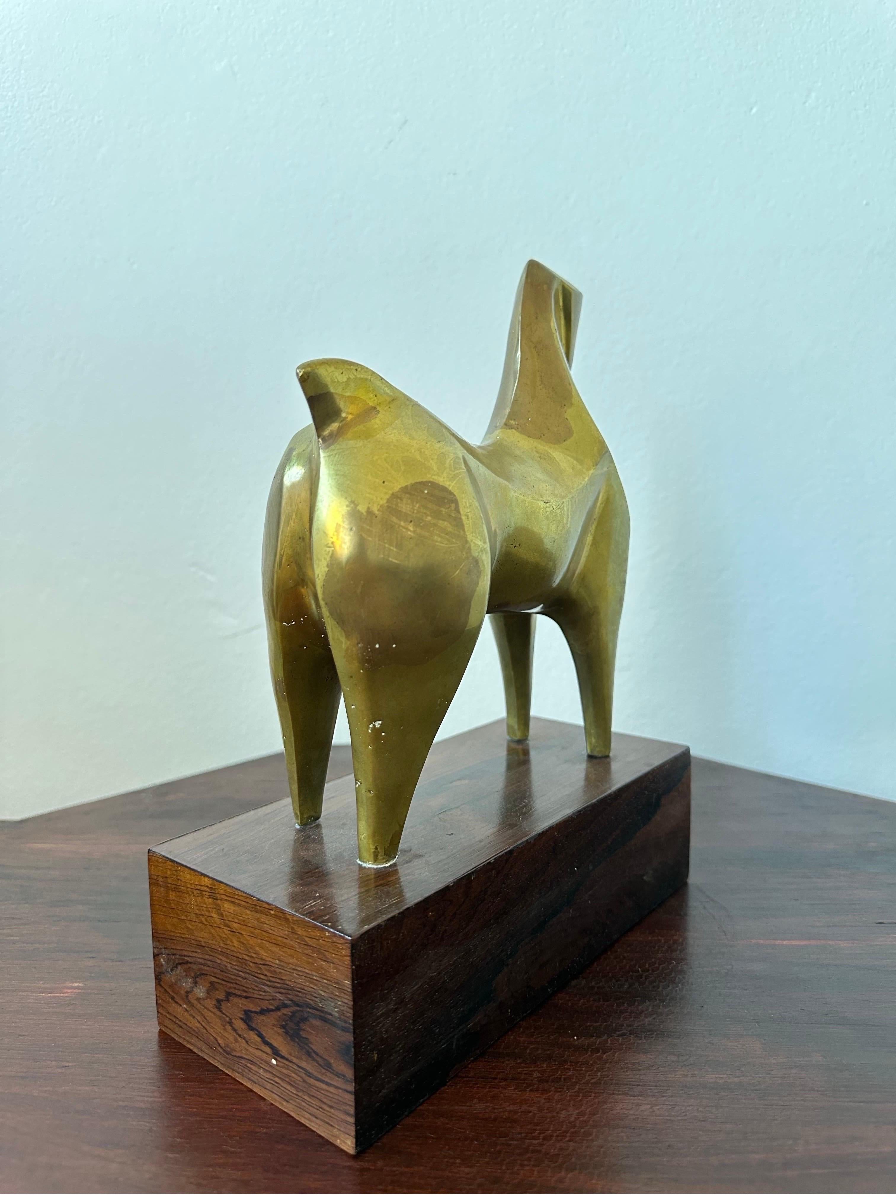 Mid-Century Brazilian Modernist Bronze Horse Sculpture on a Rosewood Base, 1960s For Sale 2