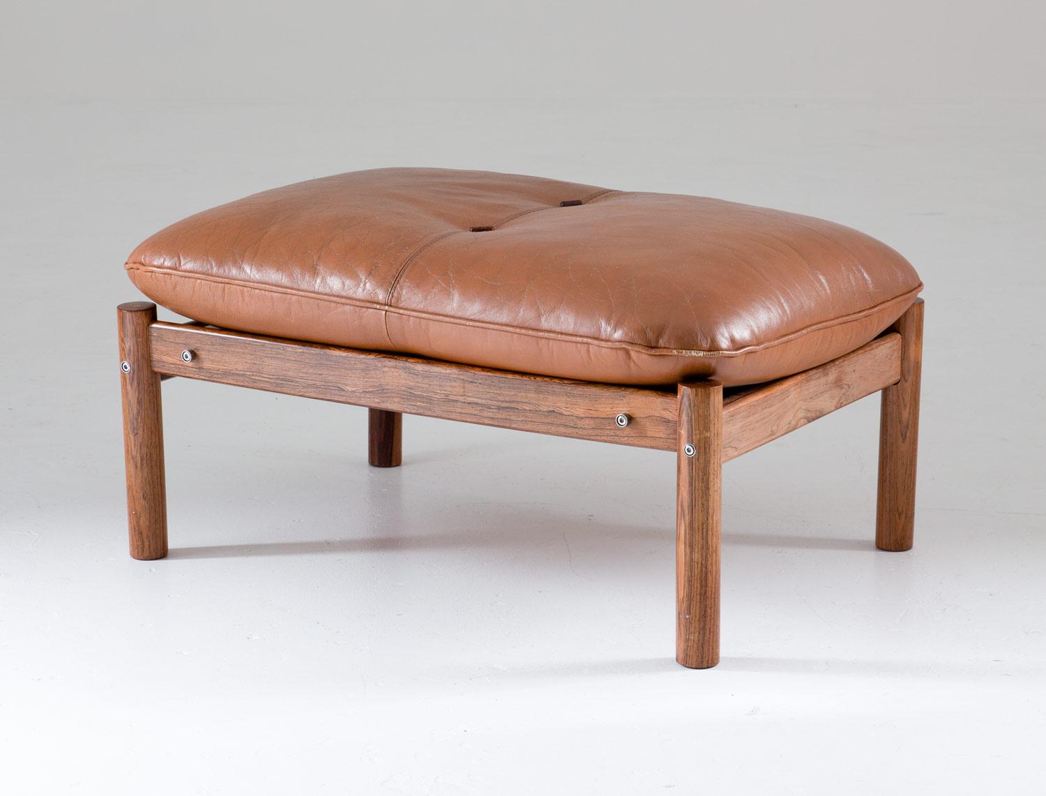 Mid-Century Modern Midcentury Brazilian Ottoman in Brown Leather and Rosewood by Percival Lafer