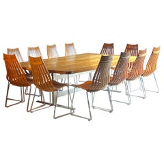 Midcentury Brazilian Rosewood Conference Dining Table and 12 Scandia Chairs