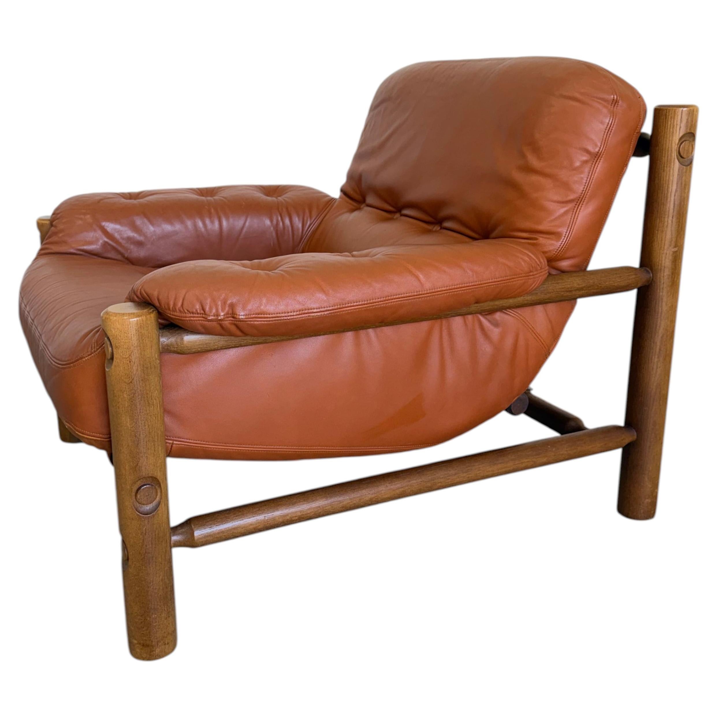 Mid Century Brazilian Sergio Rodriguez Style Cognac Leather Lounge Chair