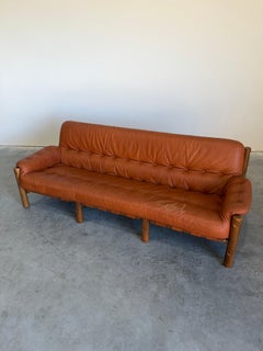 Mid Century Brazilian Sergio Rodriguez Style Cognac Leather Sofa