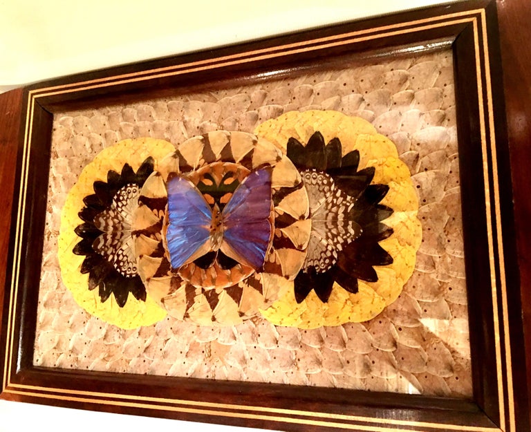 Mid-Century Brazilian Wood and Brass Inlay Pressed Butterfly Tray at ...