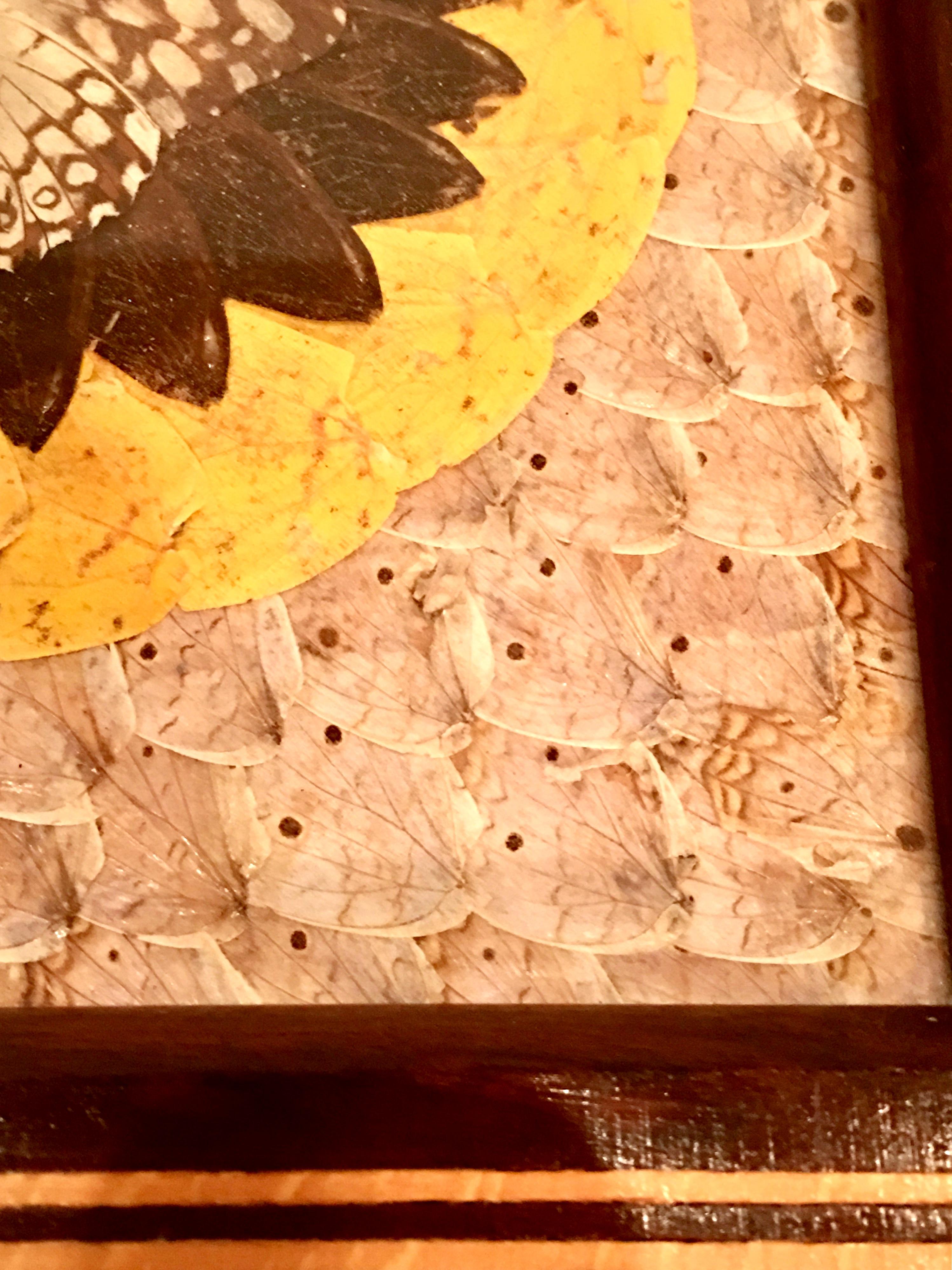 20th Century Mid-Century Brazilian Wood & Brass Inlay Pressed Butterfly Tray