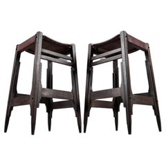 Vintage Mid-Century Bar Stools in Wood and Leather by Werner Biermann for Arte Sano