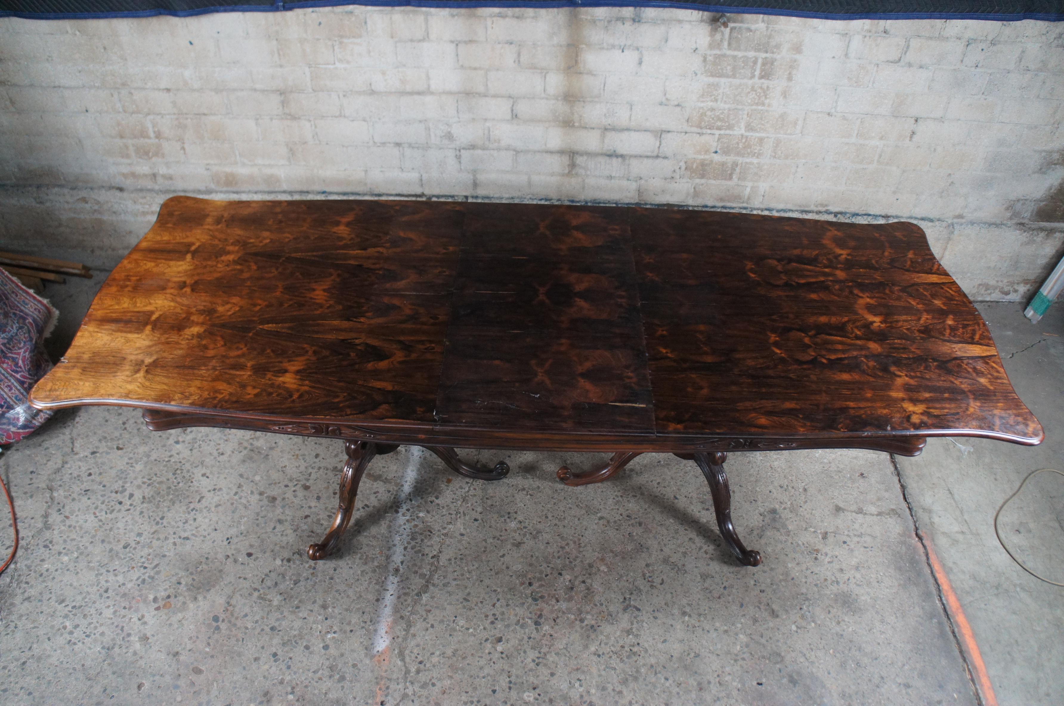 Mid Century Brazillian Rosewood Serpentine French Provincial Dining Table 78