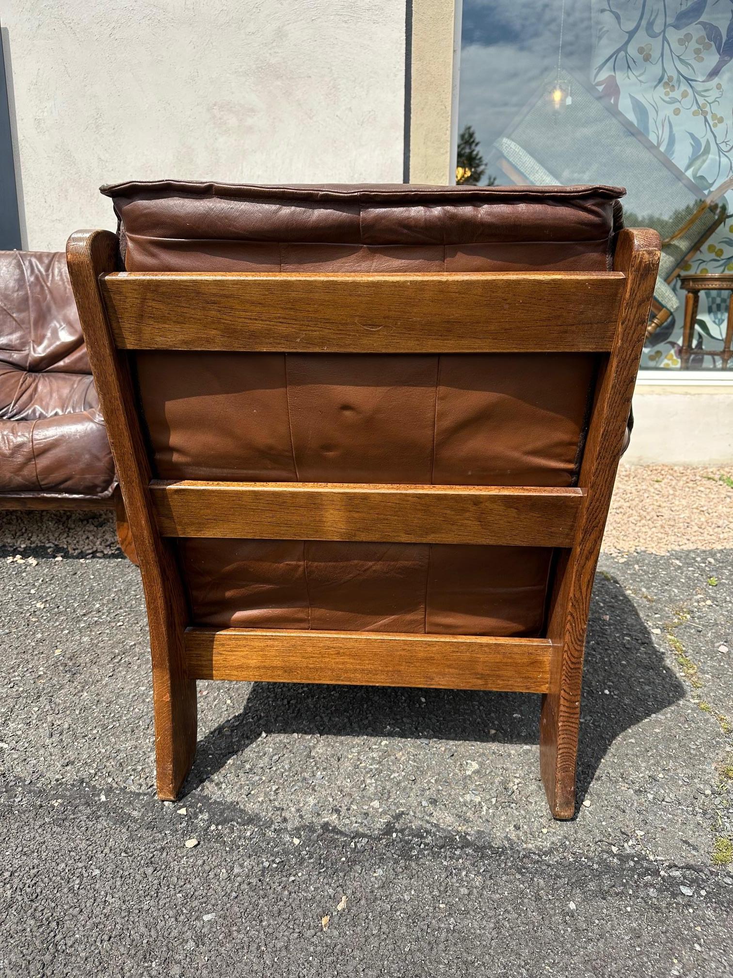 Mid-century Bresilian Brutalist Leather and Oak Living room set, 1970s For Sale 3
