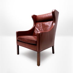 Mid Century Børge Mogensen 2204 Leather Wing Back Armchair for Fredericia