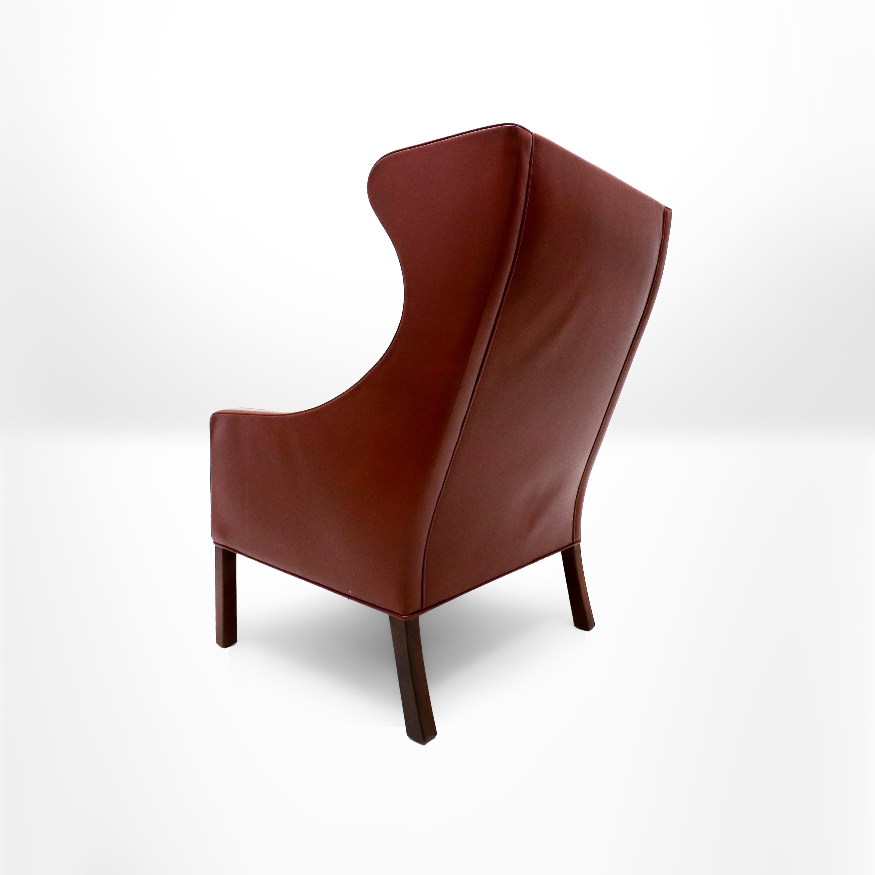 Mid Century Børge Mogensen 2204 Leather Wing Back Armchair for Fredericia In Good Condition For Sale In Highclere, Newbury
